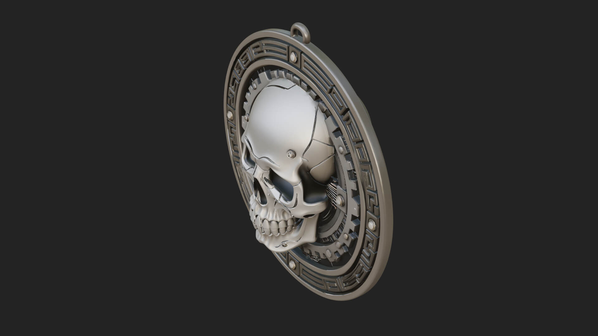 Gear Skull Oval Relief Plaque Design 2 3D Print Model 3D Model