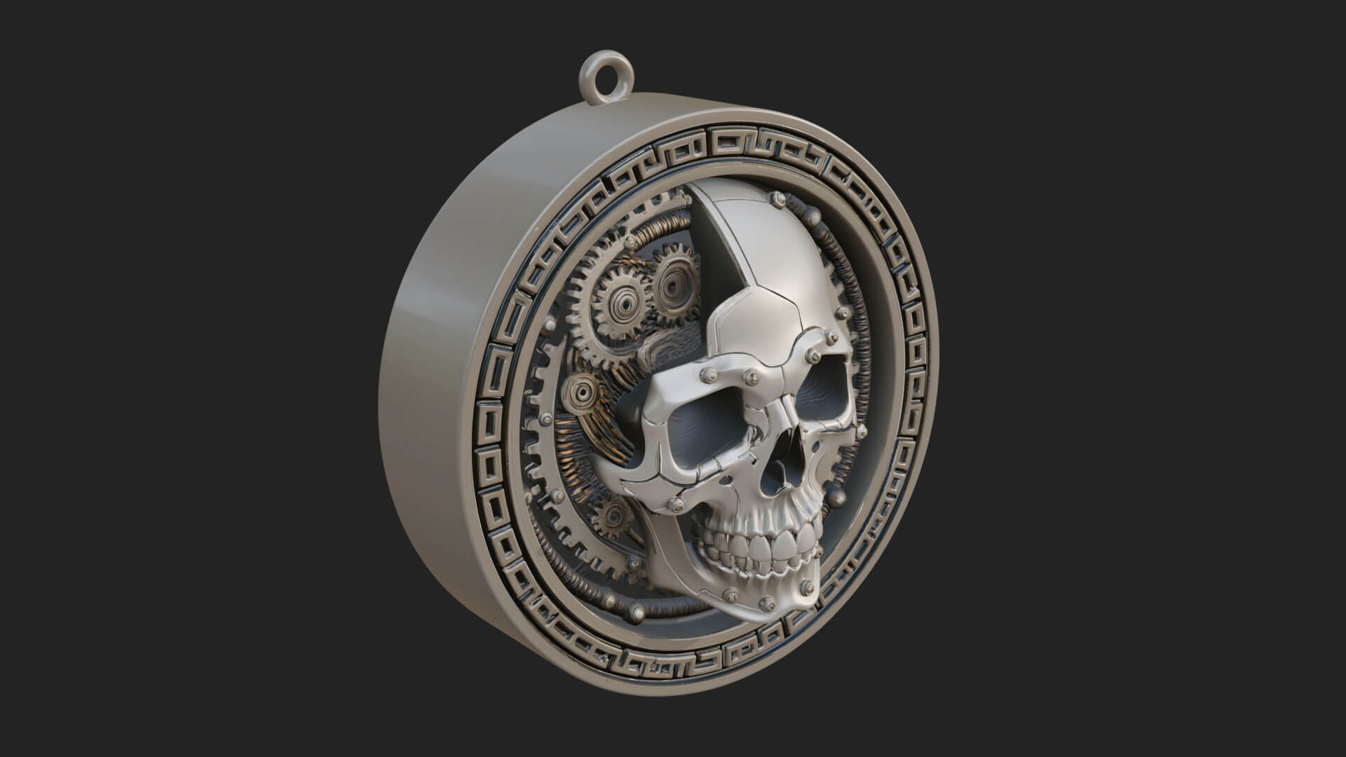 Gear Skull Oval Relief Plaque Design 3 3D Print Model 3D Model