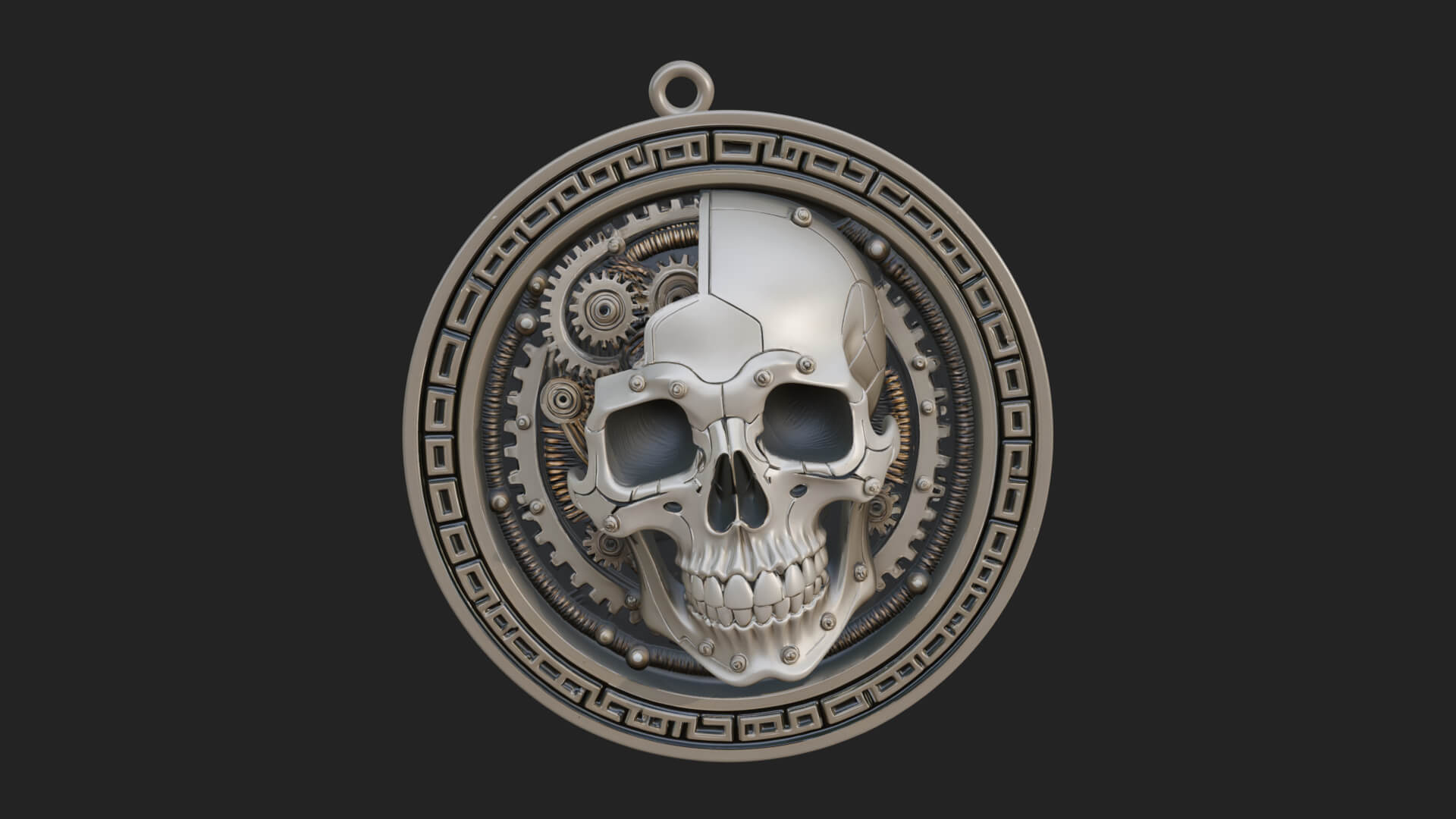 Gear Skull Oval Relief Plaque Design 3 3D Print Model 3D Model