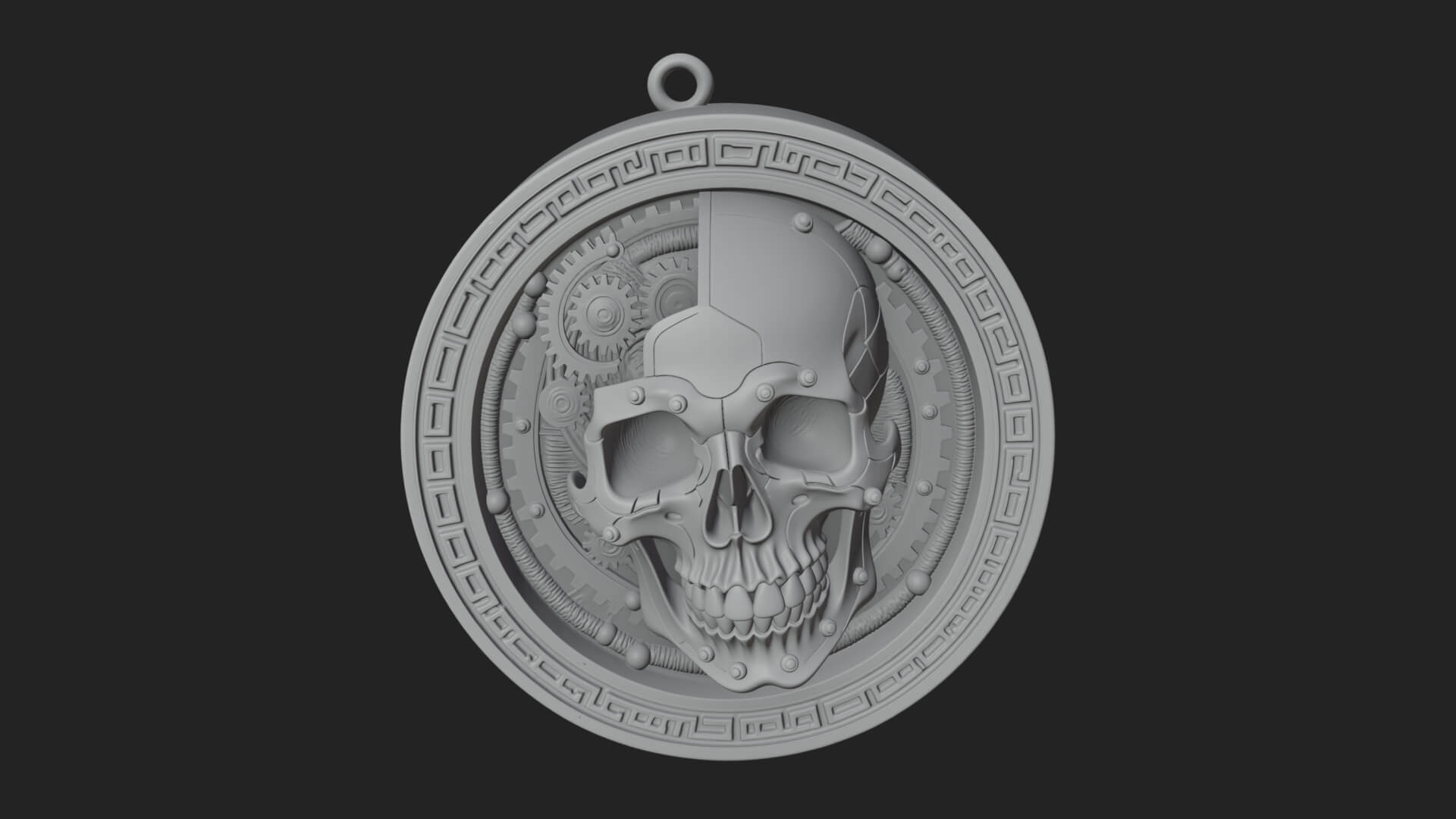 Gear Skull Oval Relief Plaque Design 3 3D Print Model 3D Model