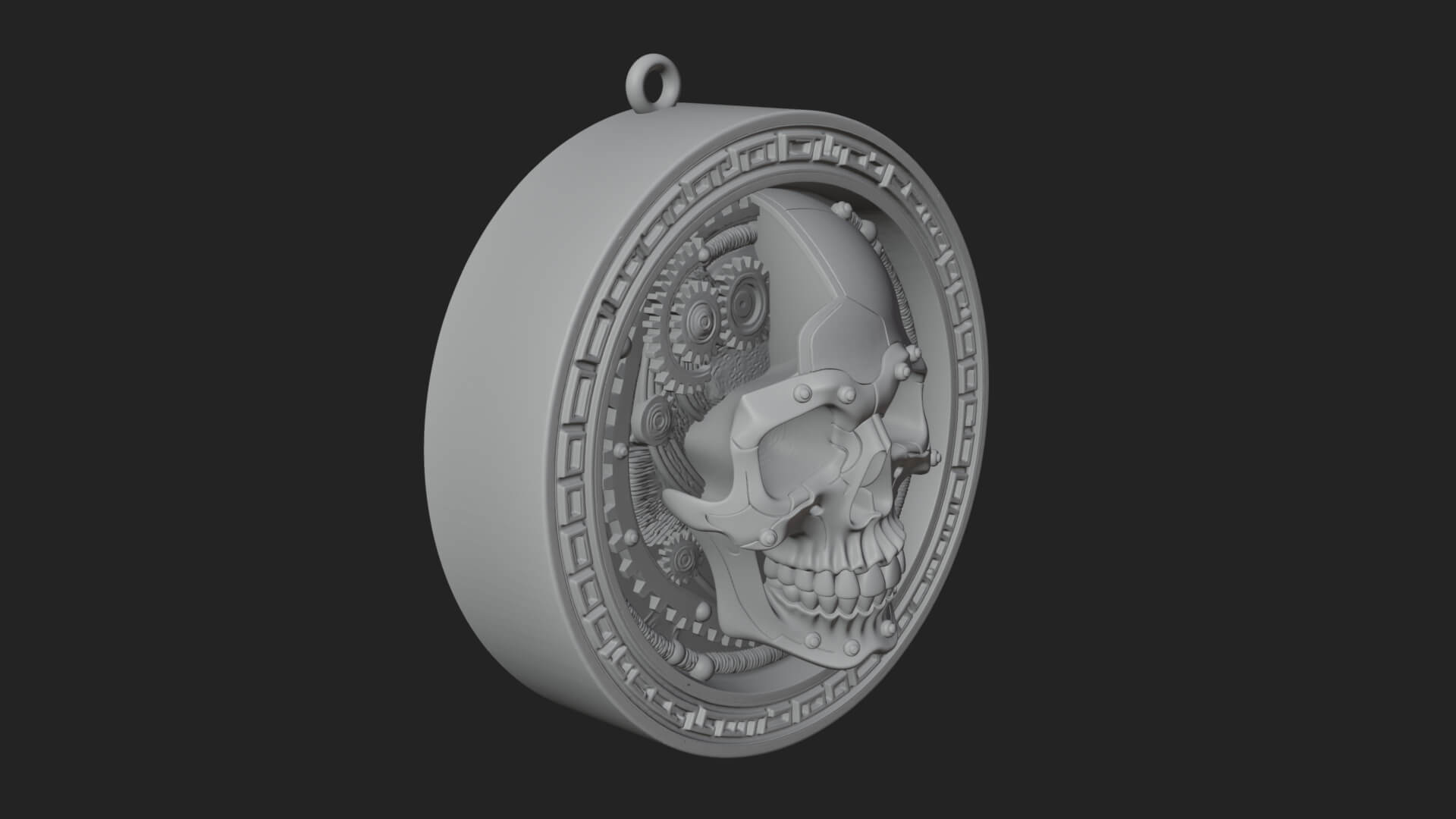 Gear Skull Oval Relief Plaque Design 3 3D Print Model 3D Model