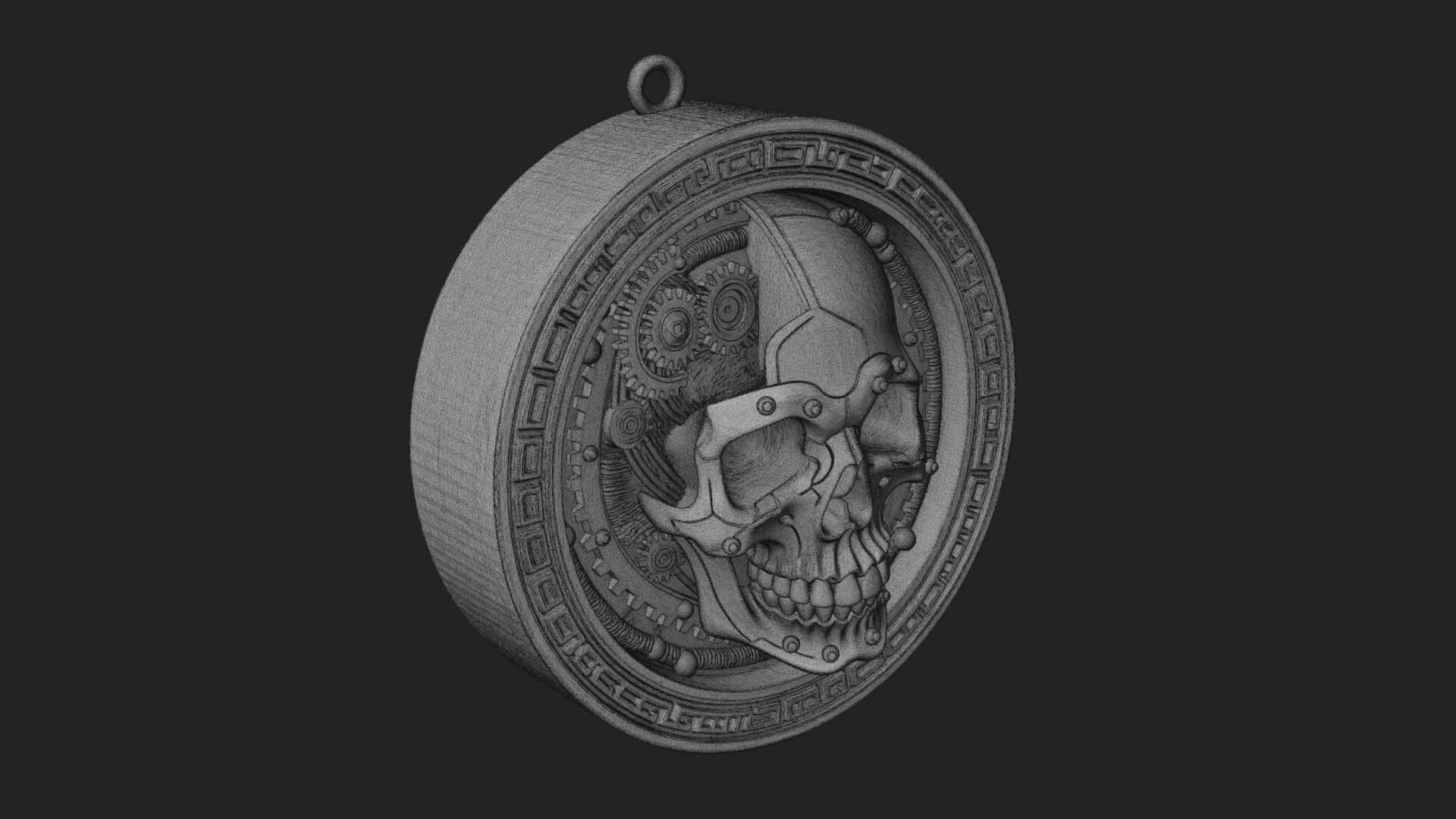 Gear Skull Oval Relief Plaque Design 3 3D Print Model 3D Model