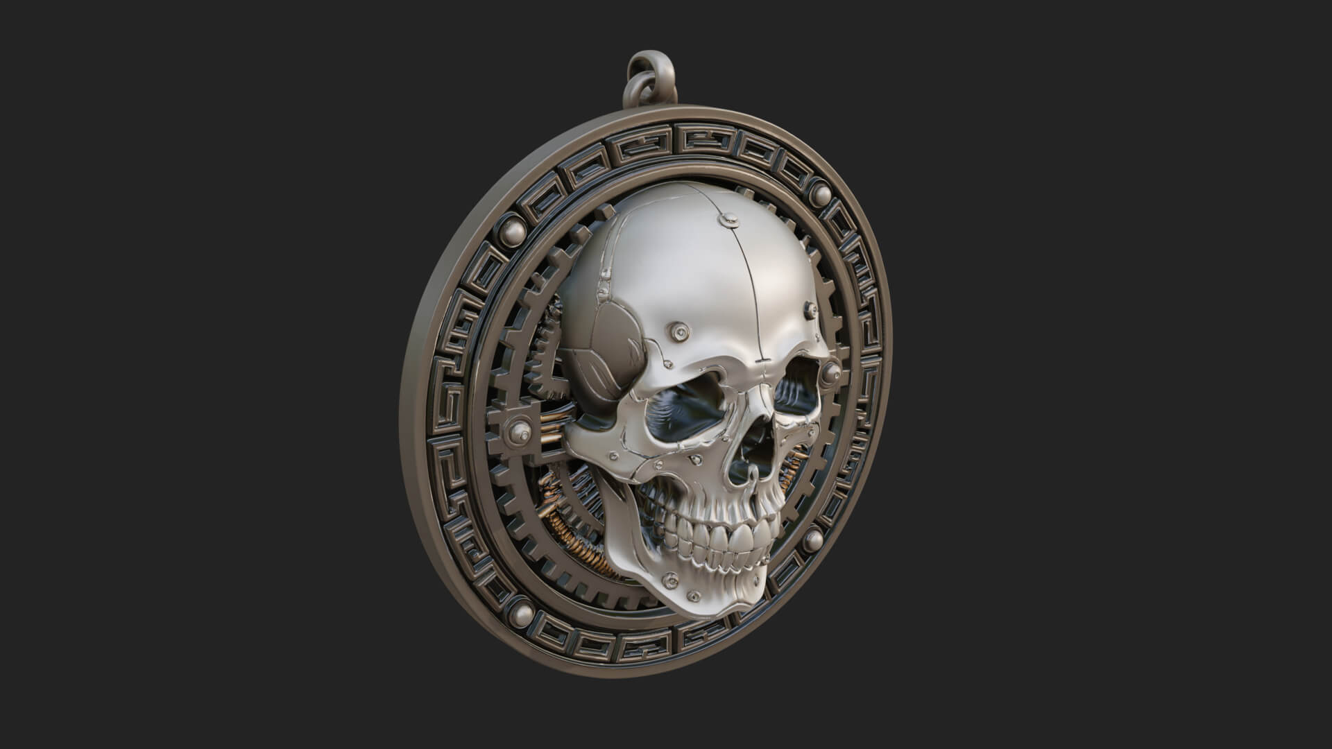 Gear Skull Oval Relief Plaque Design 4 3D Print Model 3D Model