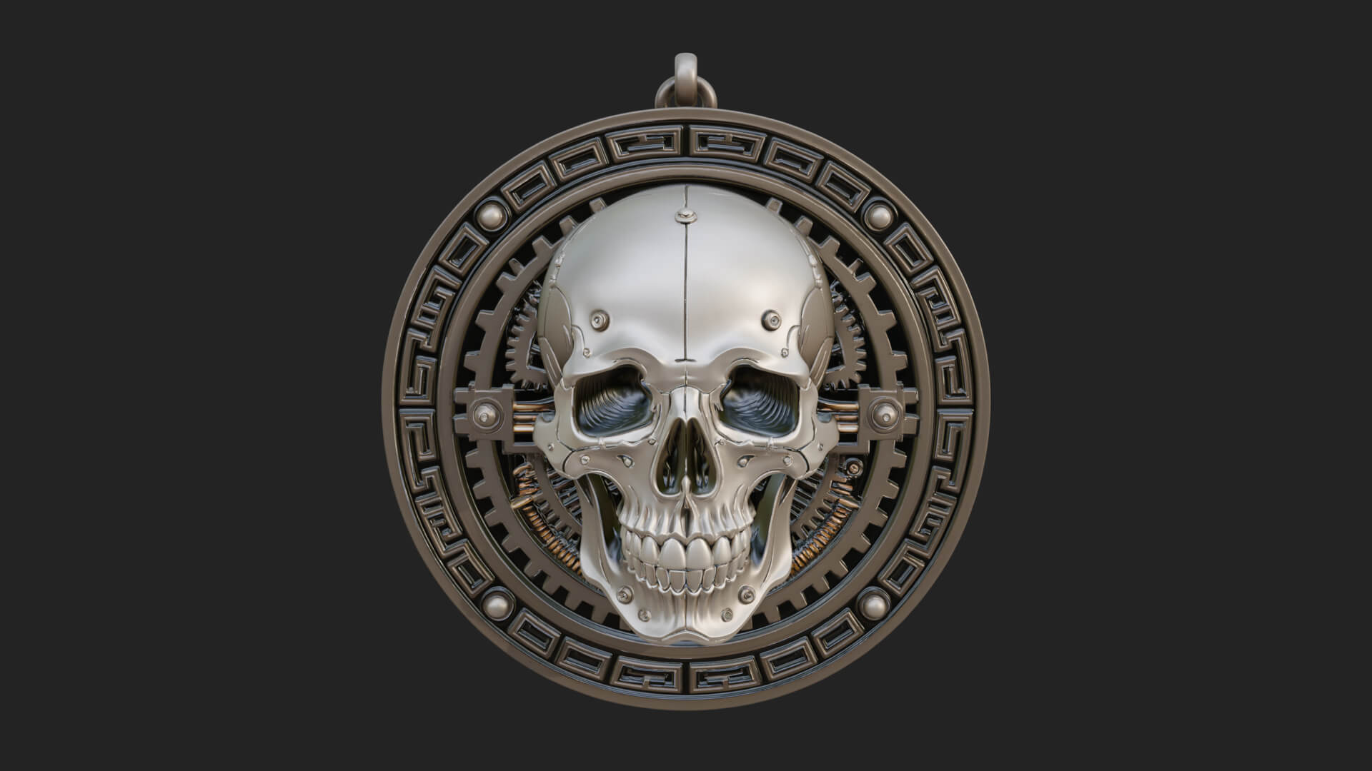 Gear Skull Oval Relief Plaque Design 4 3D Print Model 3D Model