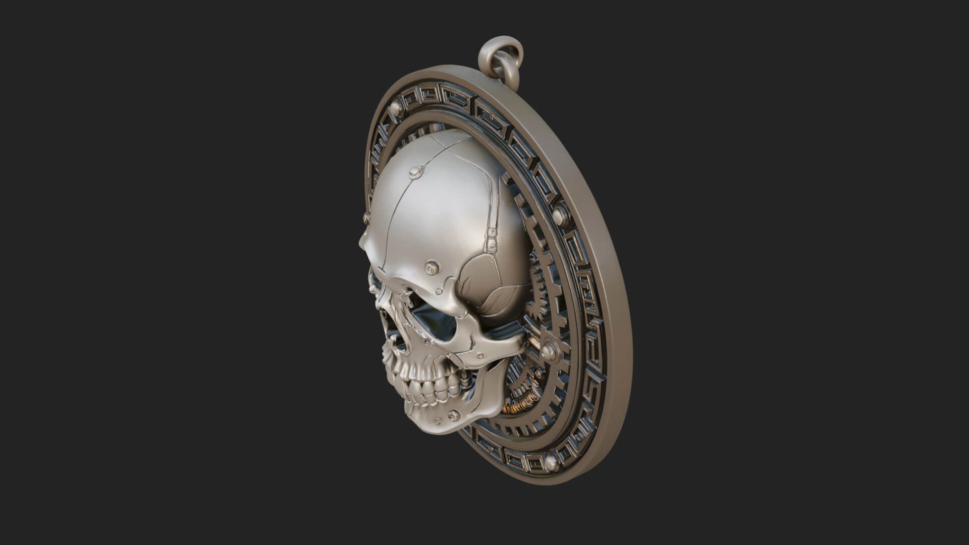 Gear Skull Oval Relief Plaque Design 4 3D Print Model 3D Model