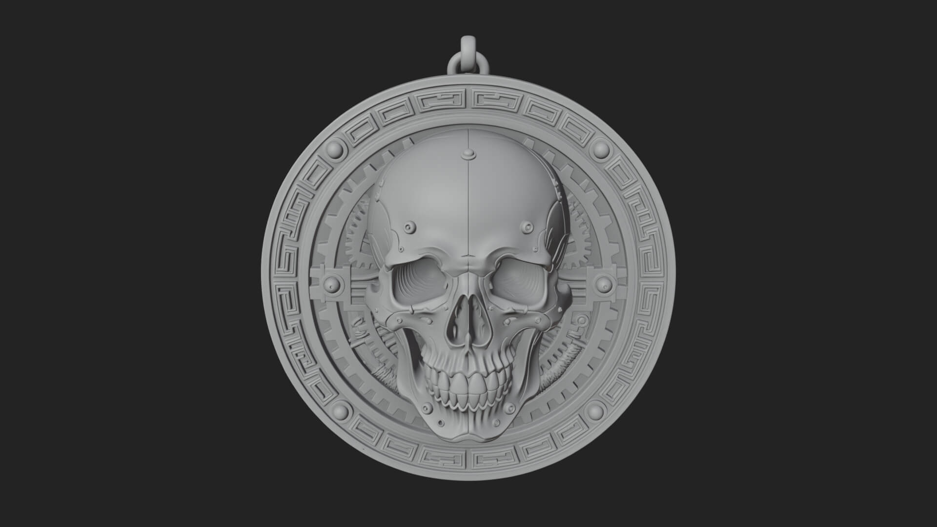 Gear Skull Oval Relief Plaque Design 4 3D Print Model 3D Model