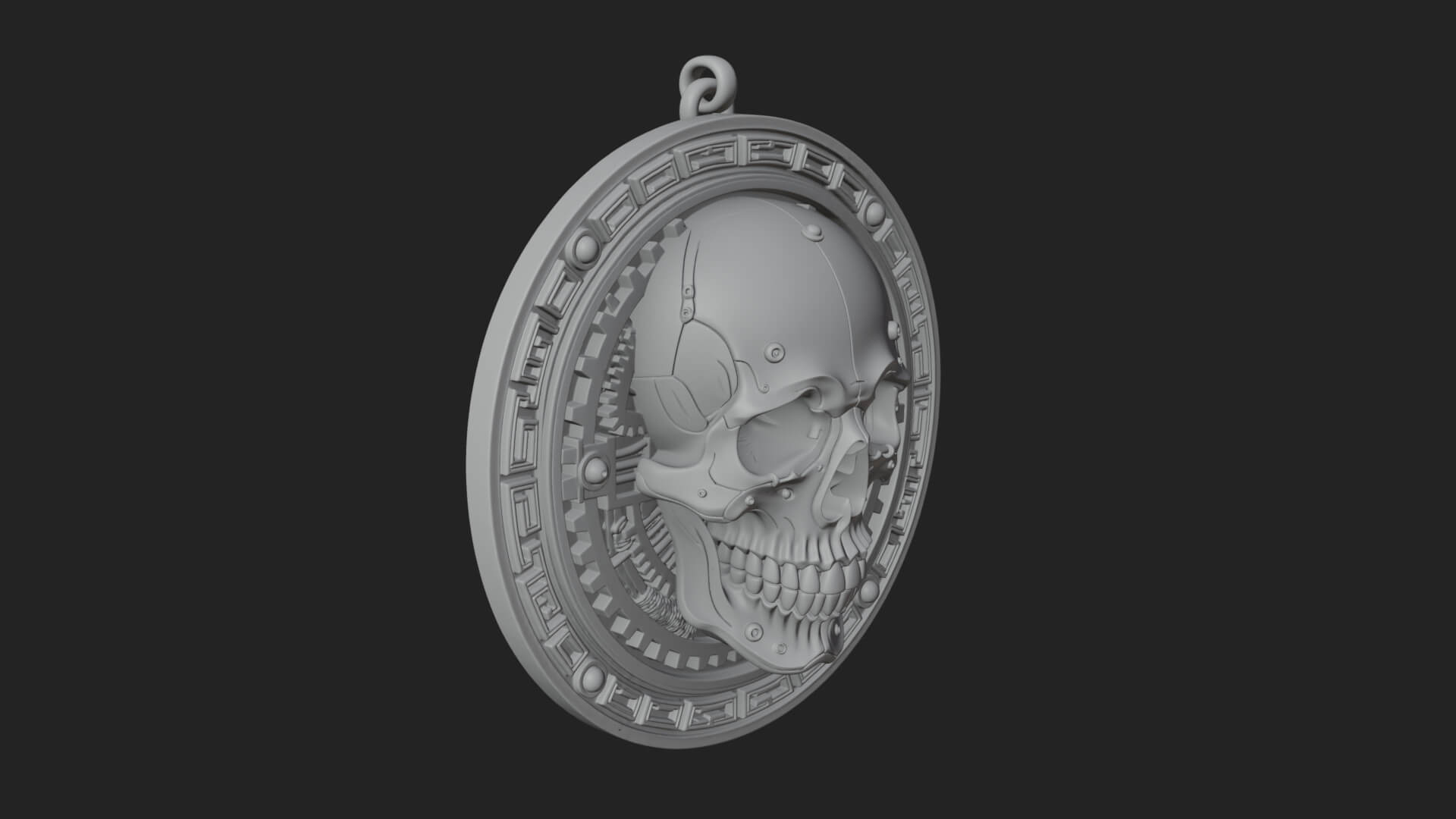 Gear Skull Oval Relief Plaque Design 4 3D Print Model 3D Model