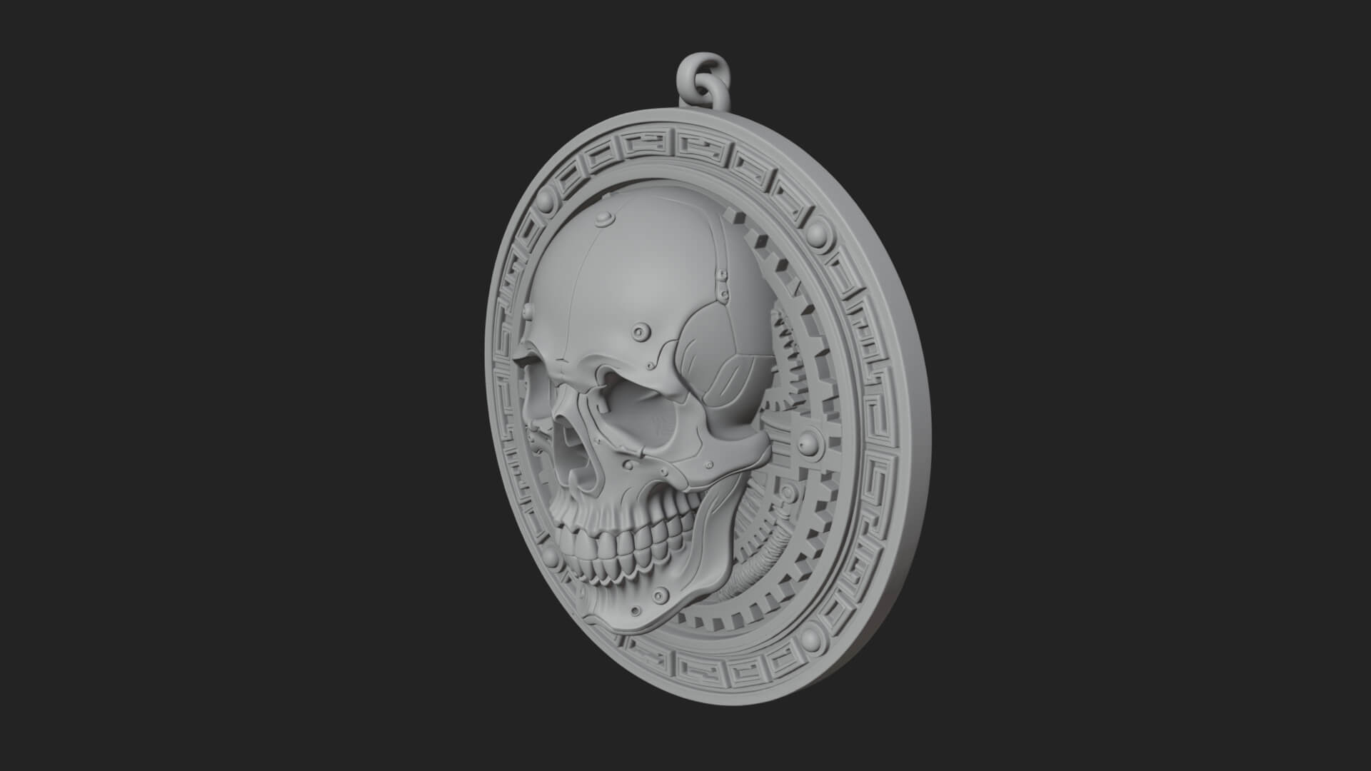 Gear Skull Oval Relief Plaque Design 4 3D Print Model 3D Model