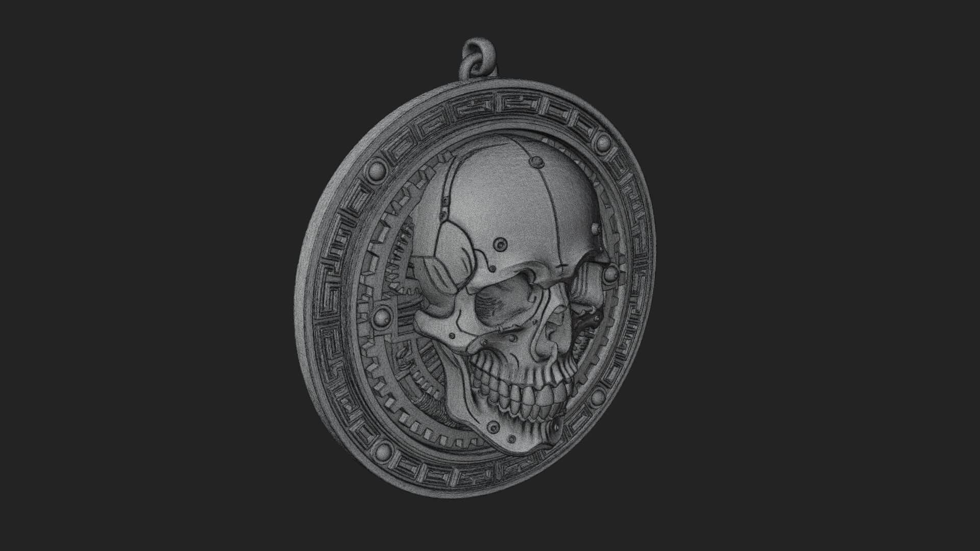 Gear Skull Oval Relief Plaque Design 4 3D Print Model 3D Model