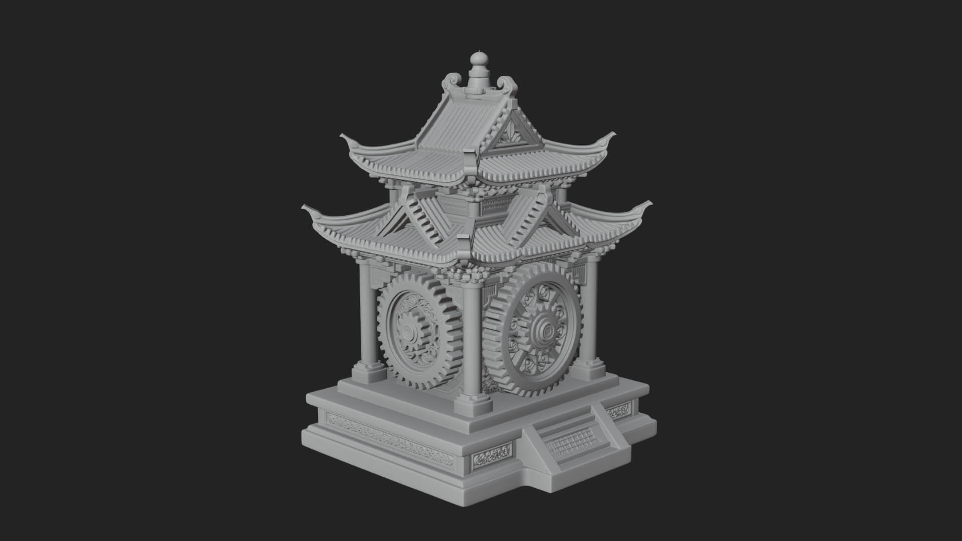 Gear Wheel Pagoda Tower Design 1 3D Print Model 3D Model