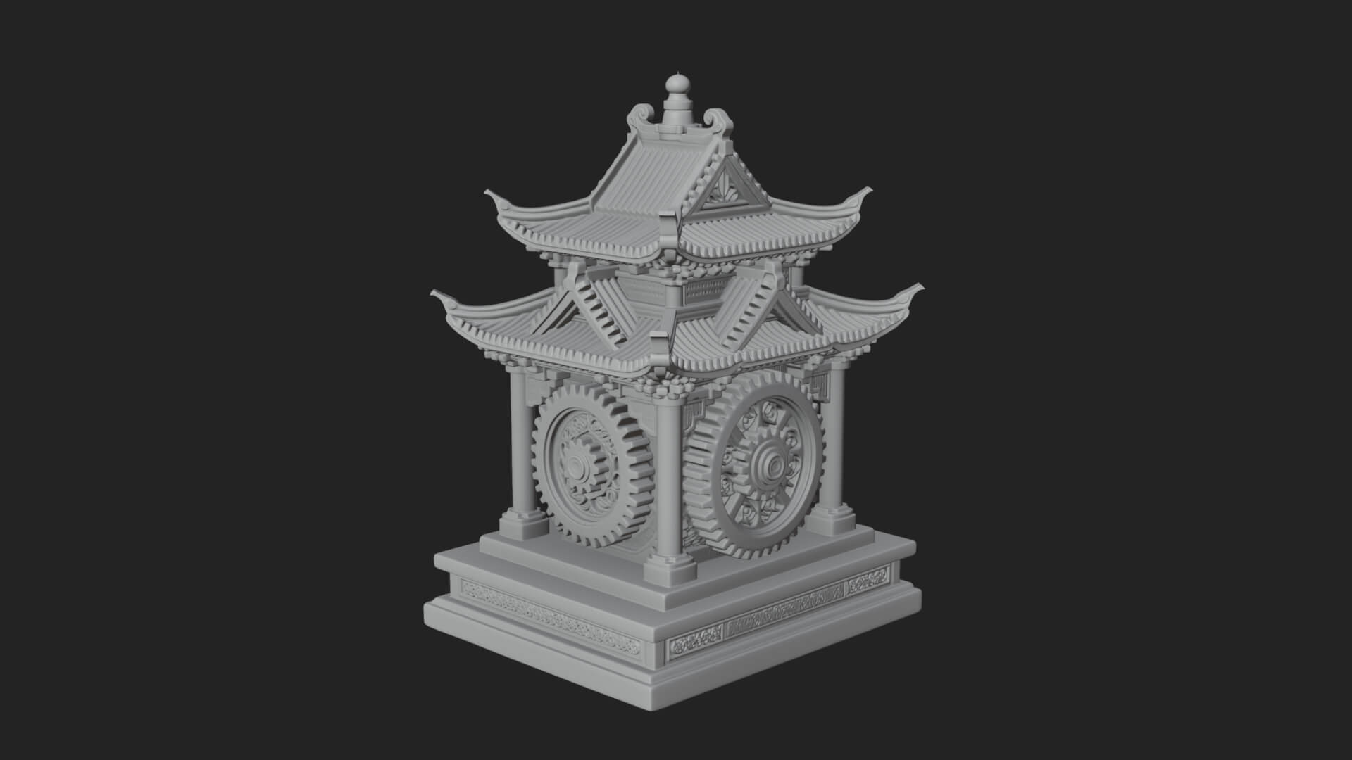 Gear Wheel Pagoda Tower Design 1 3D Print Model 3D Model