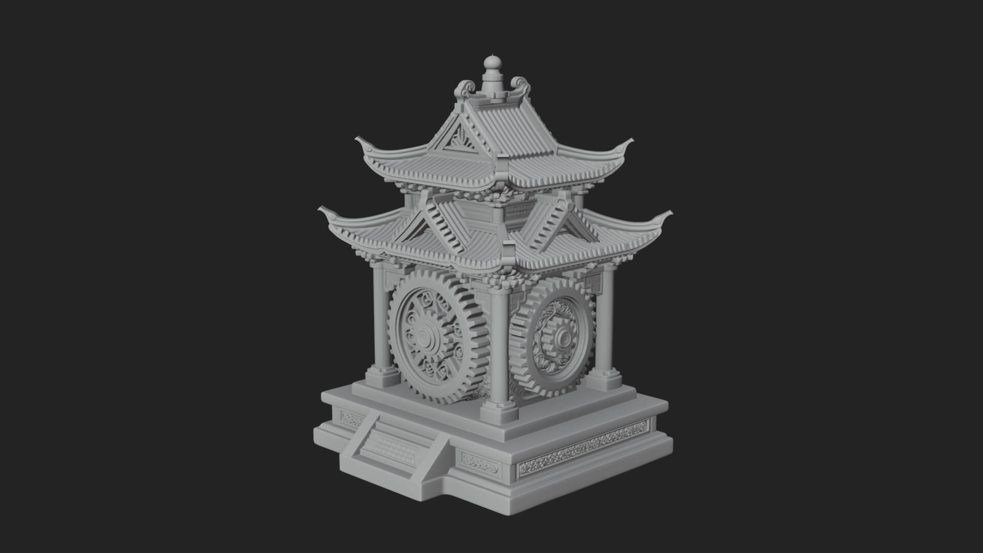 Gear Wheel Pagoda Tower Design 1 3D Print Model 3D Model