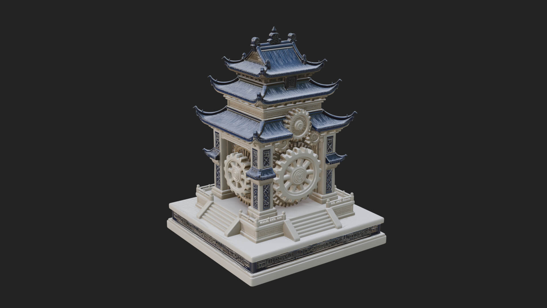 Gear Wheel Pagoda Tower Design 2 3D Print Model 3D Model