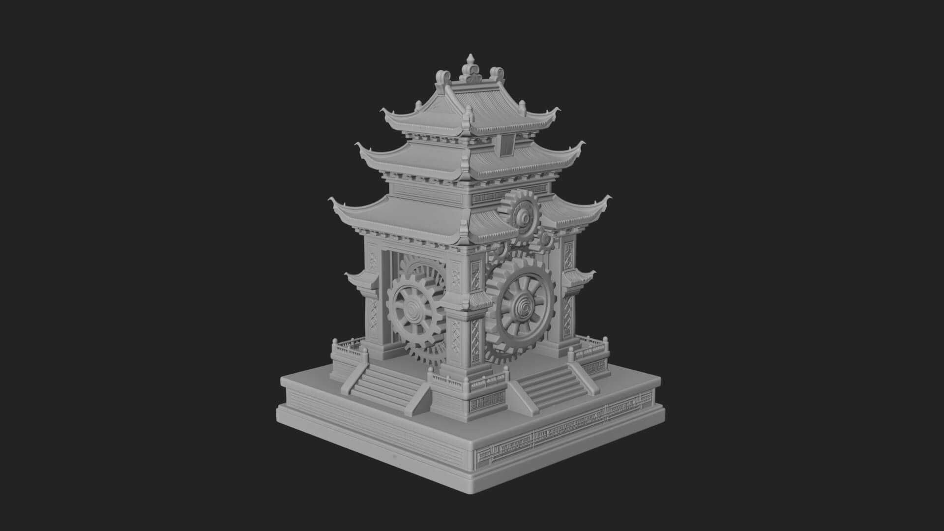Gear Wheel Pagoda Tower Design 2 3D Print Model 3D Model