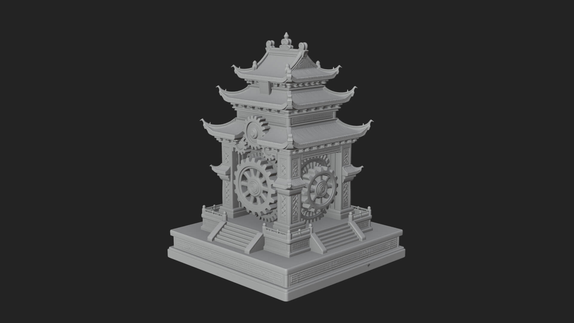 Gear Wheel Pagoda Tower Design 2 3D Print Model 3D Model