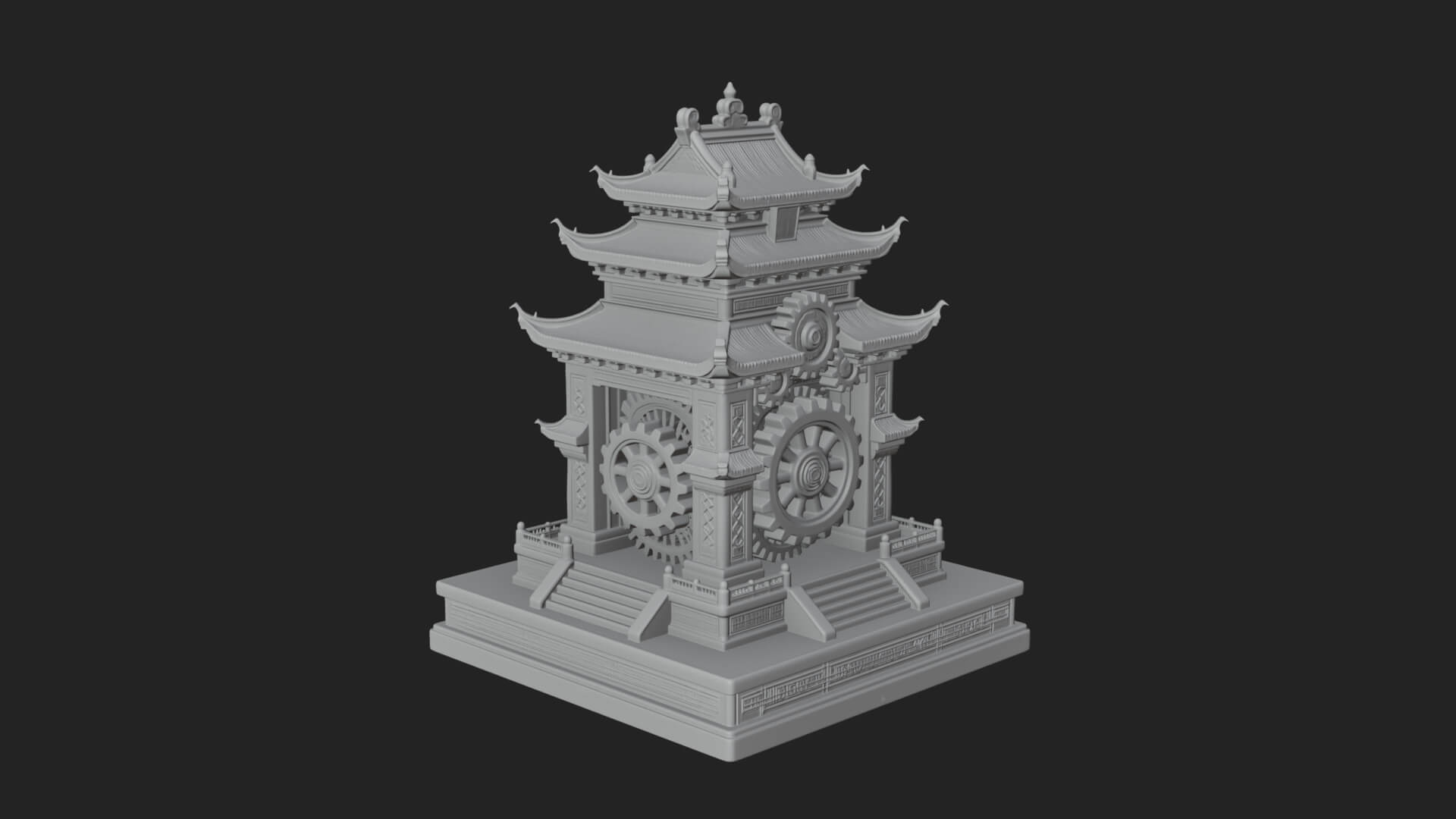 Gear Wheel Pagoda Tower Design 2 3D Print Model 3D Model