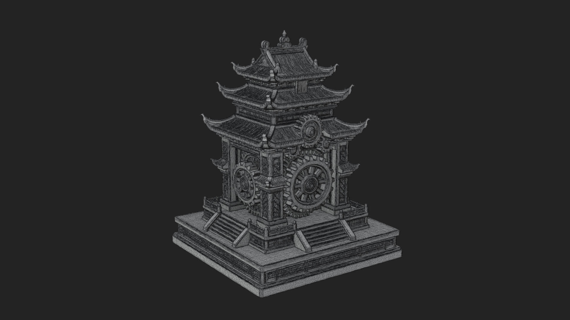 Gear Wheel Pagoda Tower Design 2 3D Print Model 3D Model