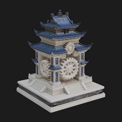 Gear Wheel Pagoda Tower Design 2 3D Print Model