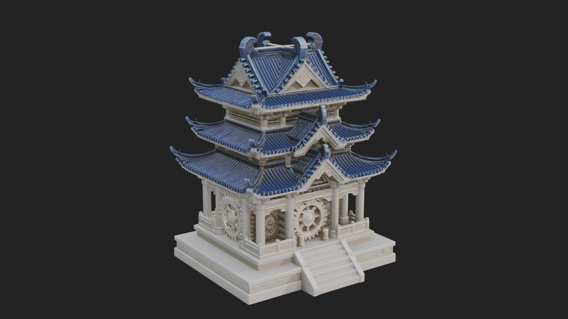 Gear Wheel Pagoda Tower Design 3 3D Print Model 3D Model