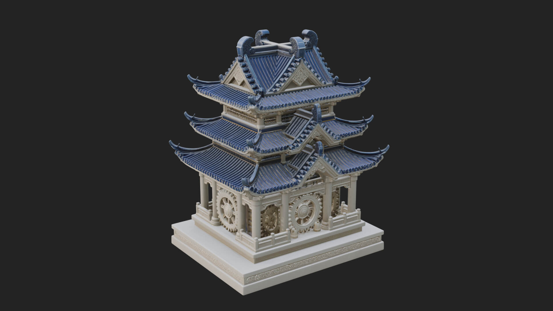 Gear Wheel Pagoda Tower Design 3 3D Print Model 3D Model