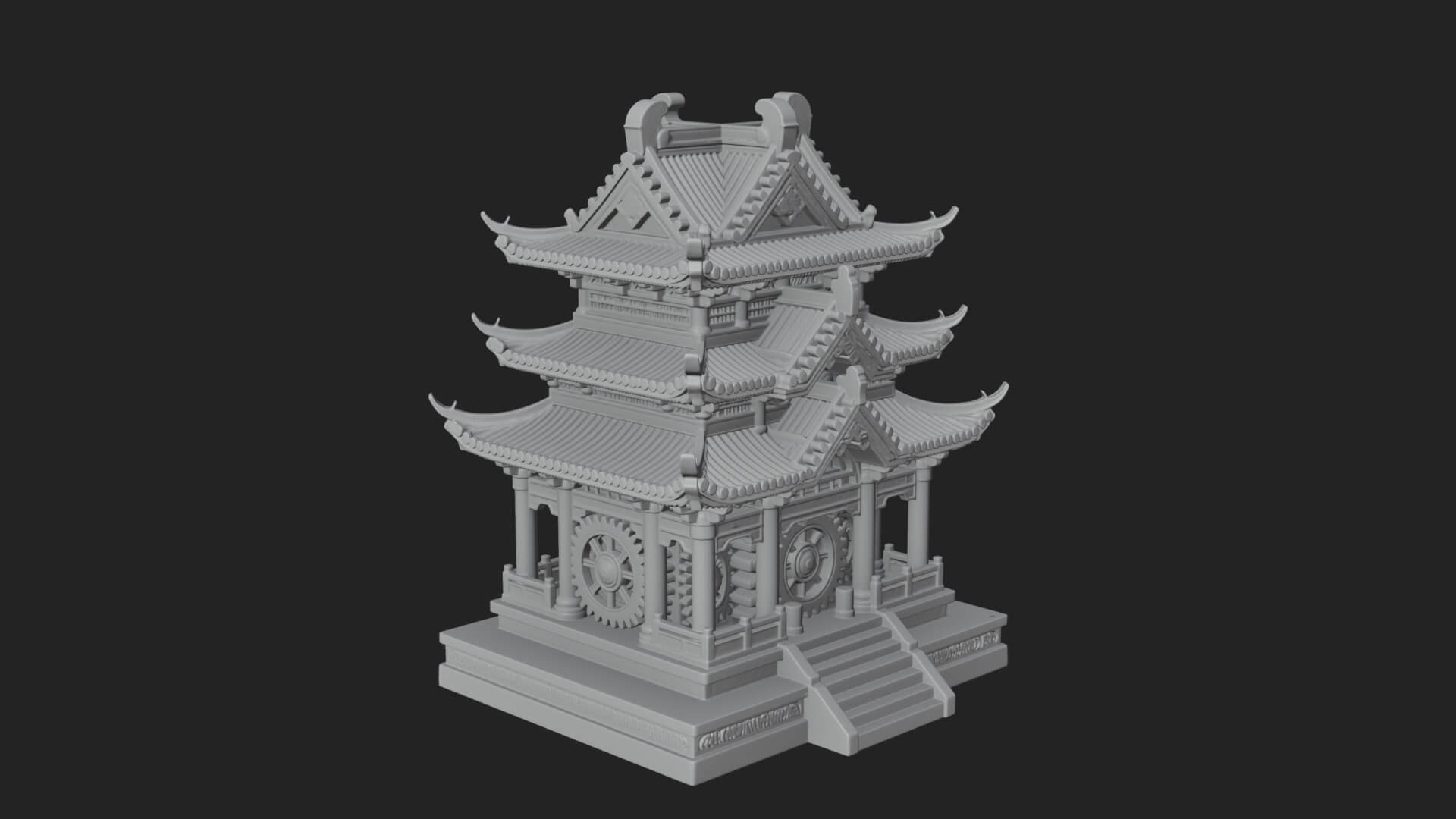 Gear Wheel Pagoda Tower Design 3 3D Print Model 3D Model