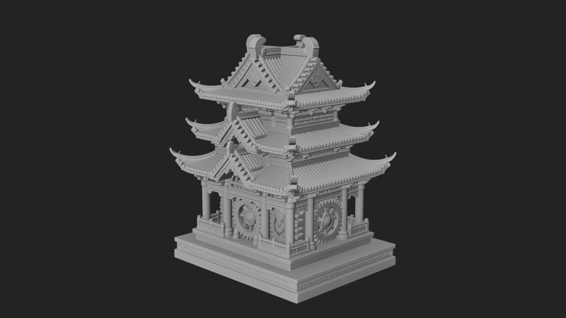 Gear Wheel Pagoda Tower Design 3 3D Print Model 3D Model