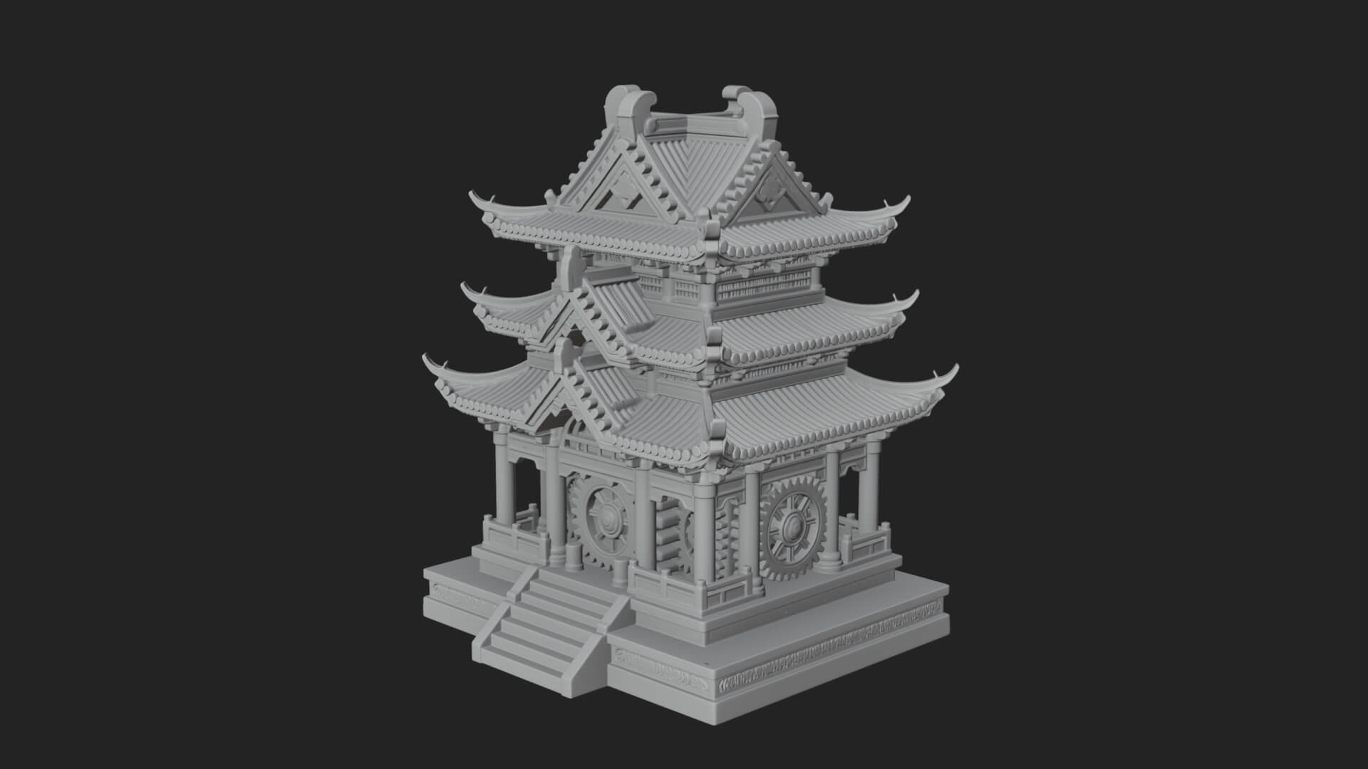 Gear Wheel Pagoda Tower Design 3 3D Print Model 3D Model