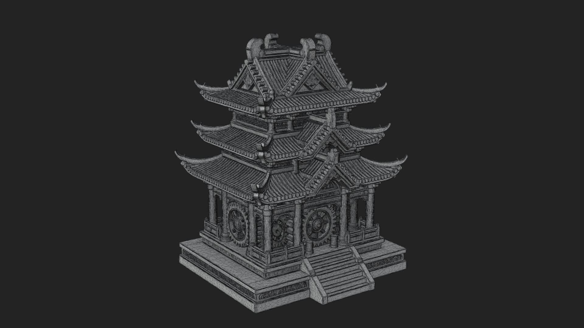 Gear Wheel Pagoda Tower Design 3 3D Print Model 3D Model