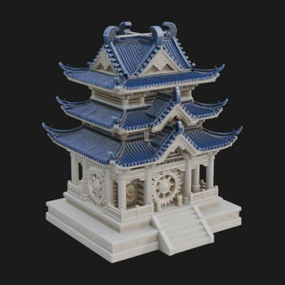 Gear Wheel Pagoda Tower Design 3 3D Print Model