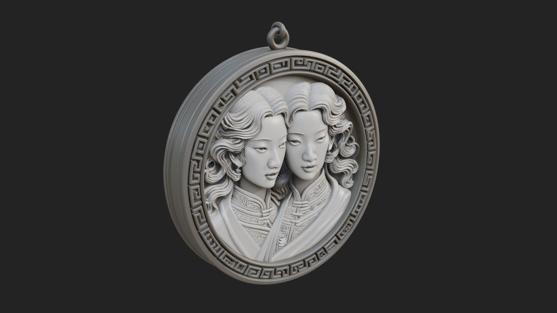 Gemini Zodiac Relief Medallion Pendant Design 5 3D Print Mod 3D Model