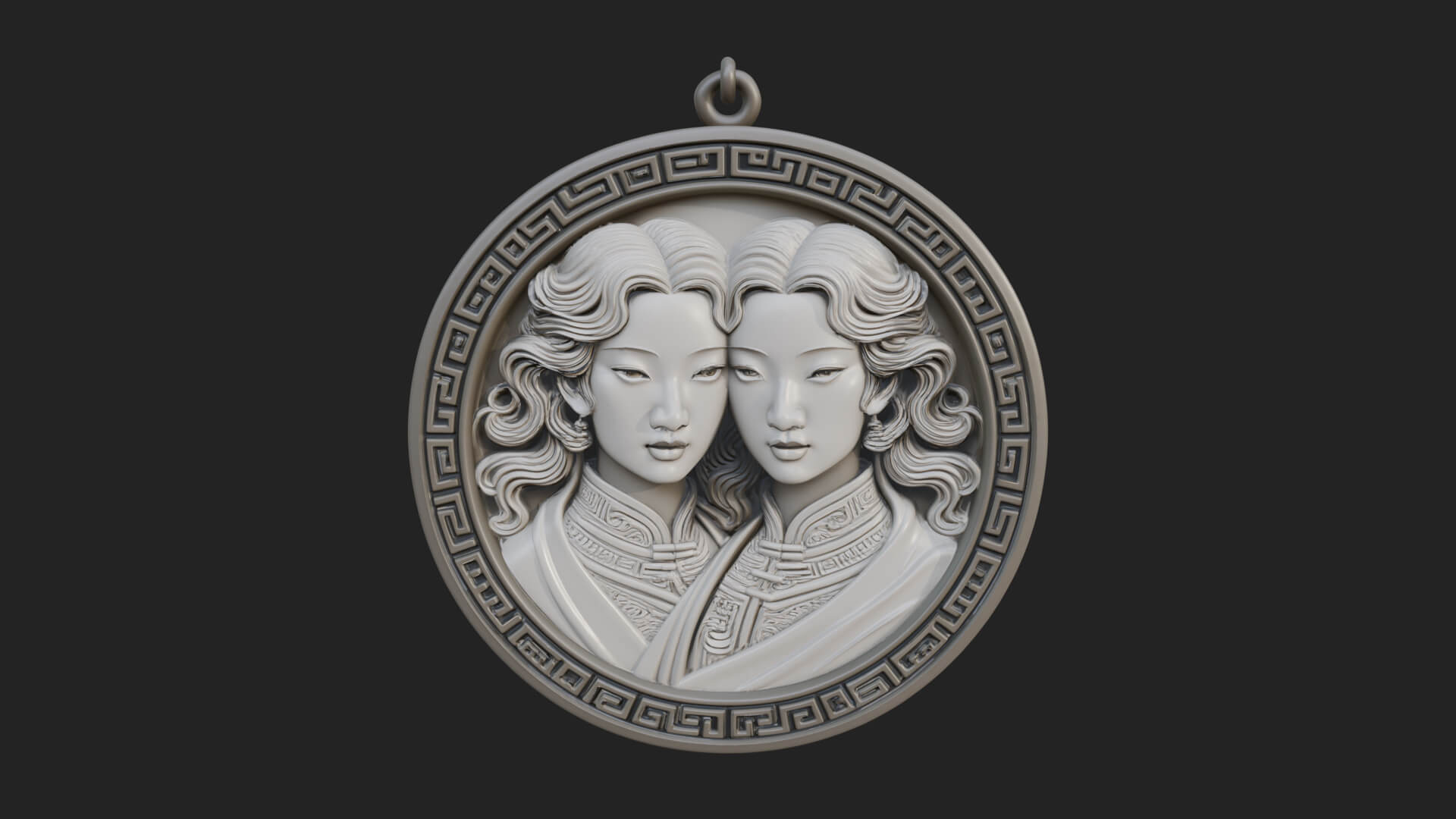 Gemini Zodiac Relief Medallion Pendant Design 5 3D Print Mod 3D Model