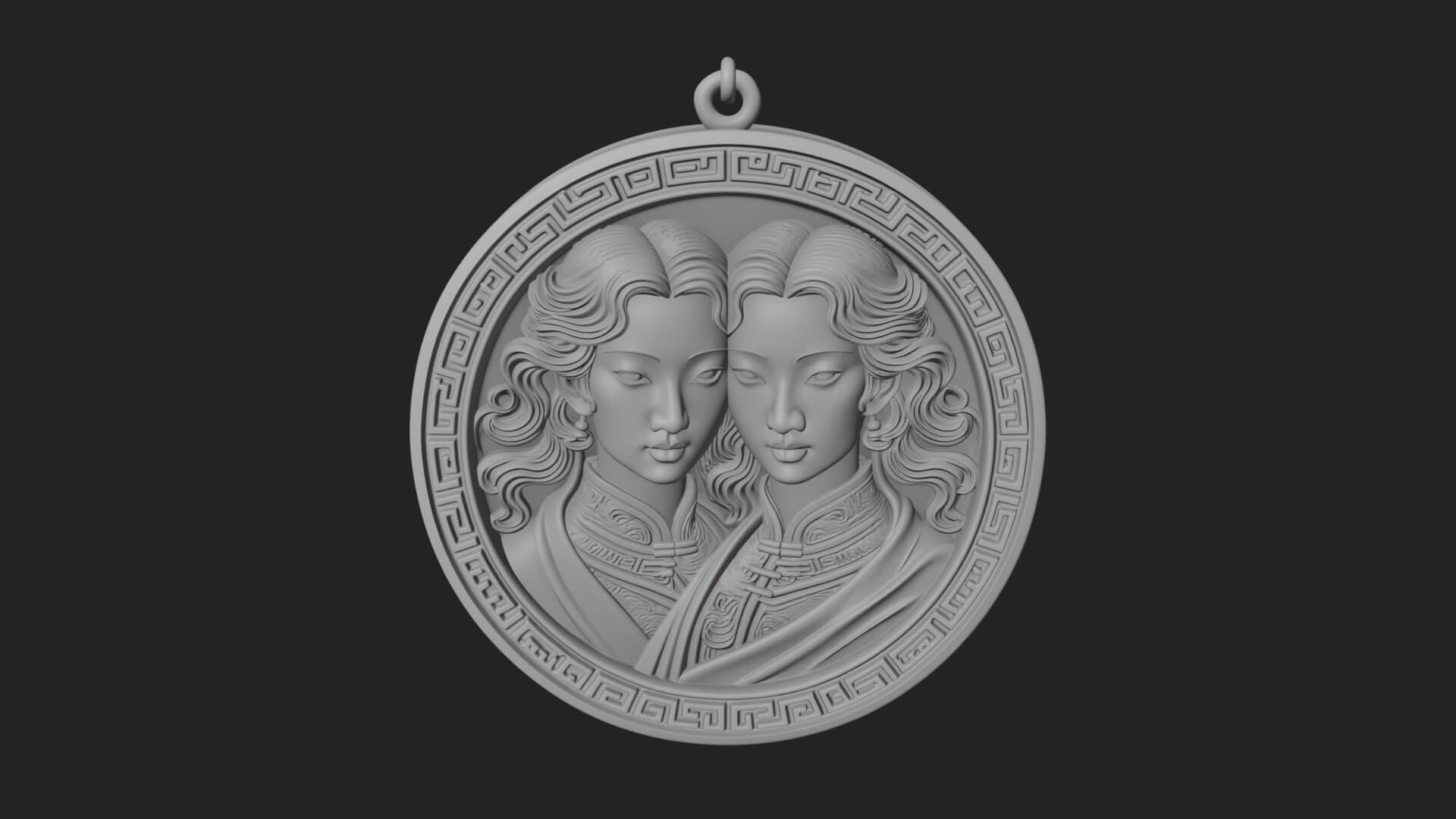 Gemini Zodiac Relief Medallion Pendant Design 5 3D Print Mod 3D Model