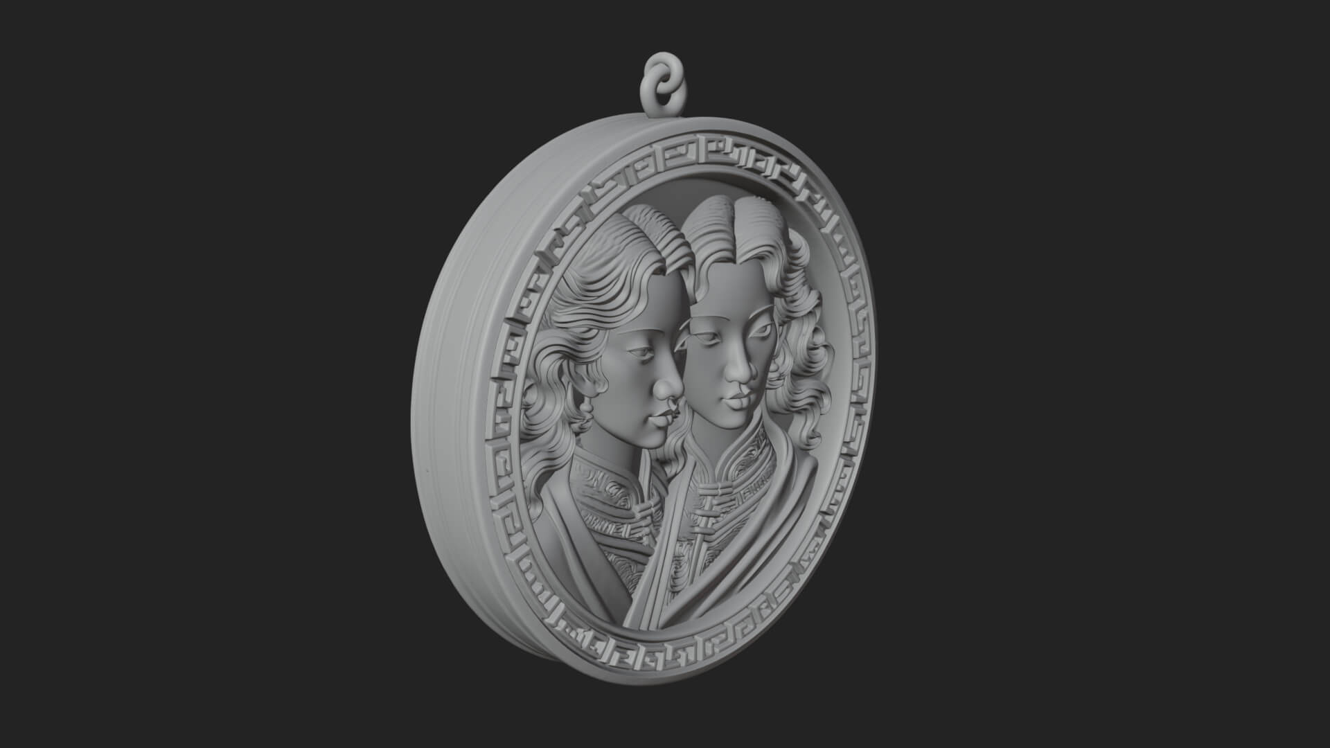 Gemini Zodiac Relief Medallion Pendant Design 5 3D Print Mod 3D Model