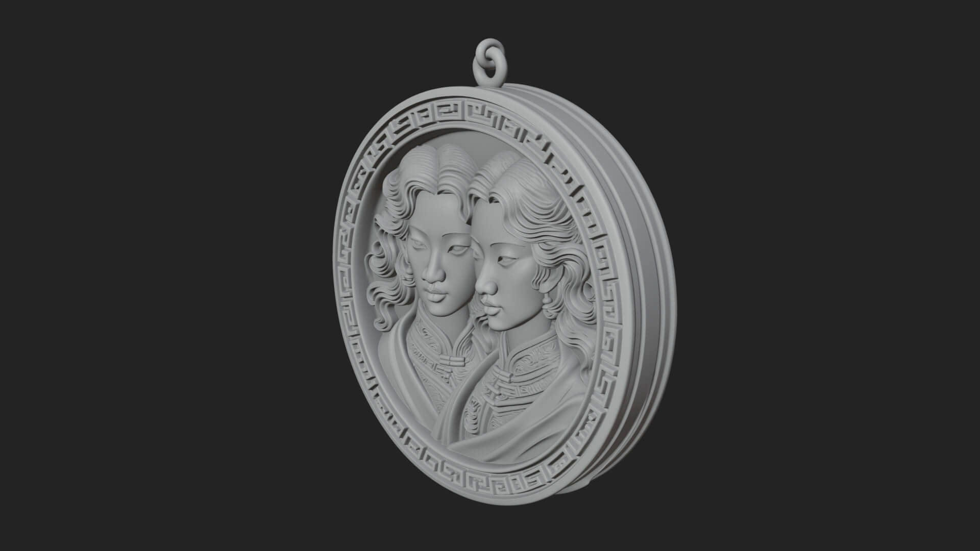 Gemini Zodiac Relief Medallion Pendant Design 5 3D Print Mod 3D Model