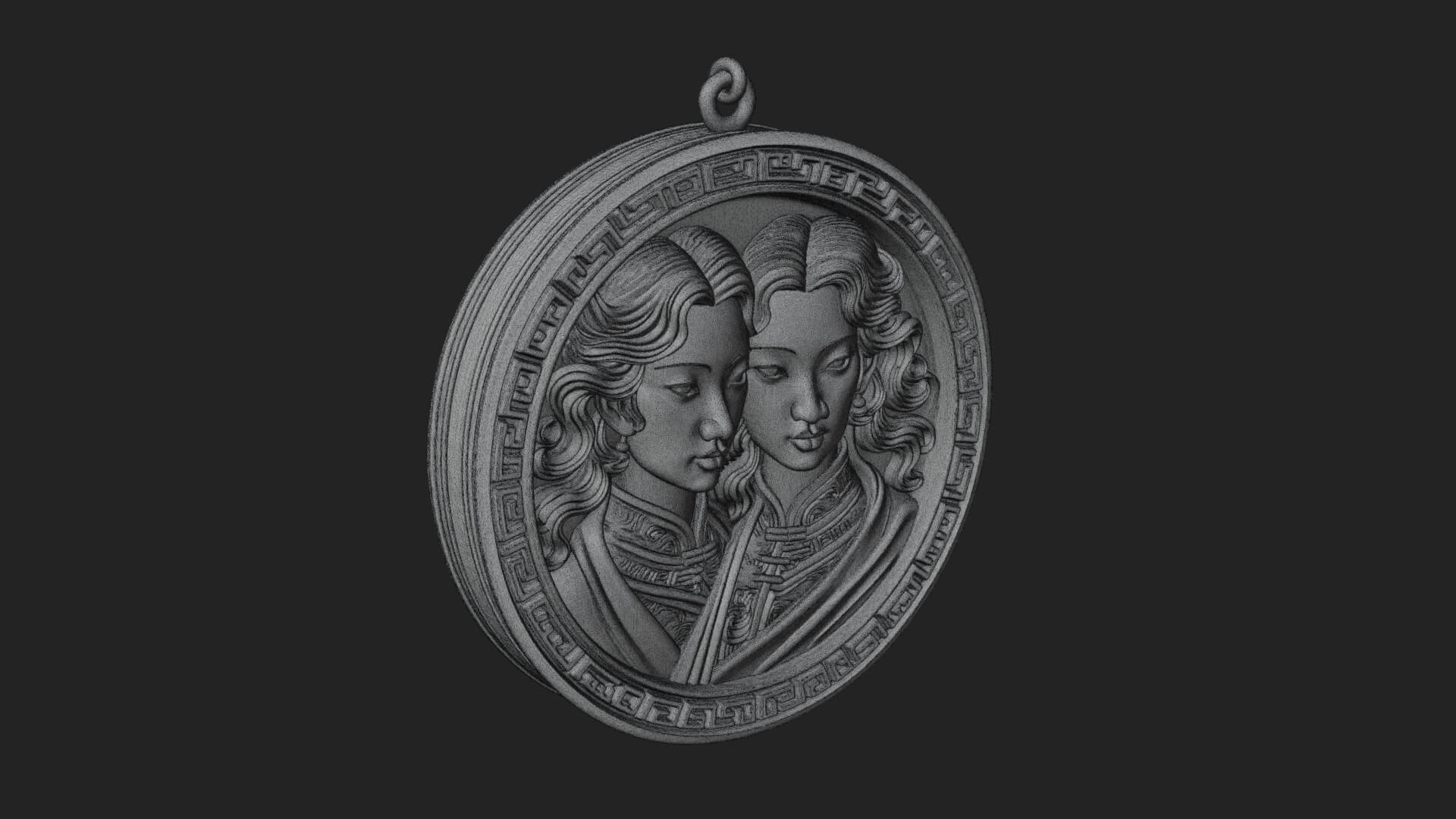 Gemini Zodiac Relief Medallion Pendant Design 5 3D Print Mod 3D Model