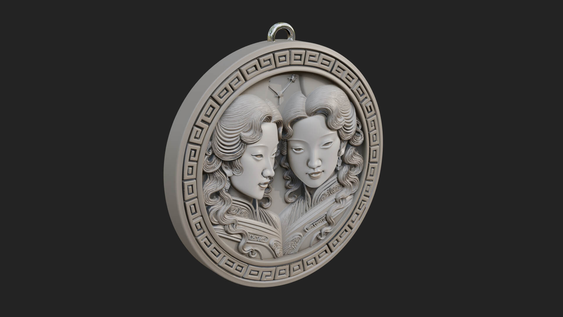 Gemini Zodiac Relief Medallion Pendant Design 6 3D Print Mod 3D Model