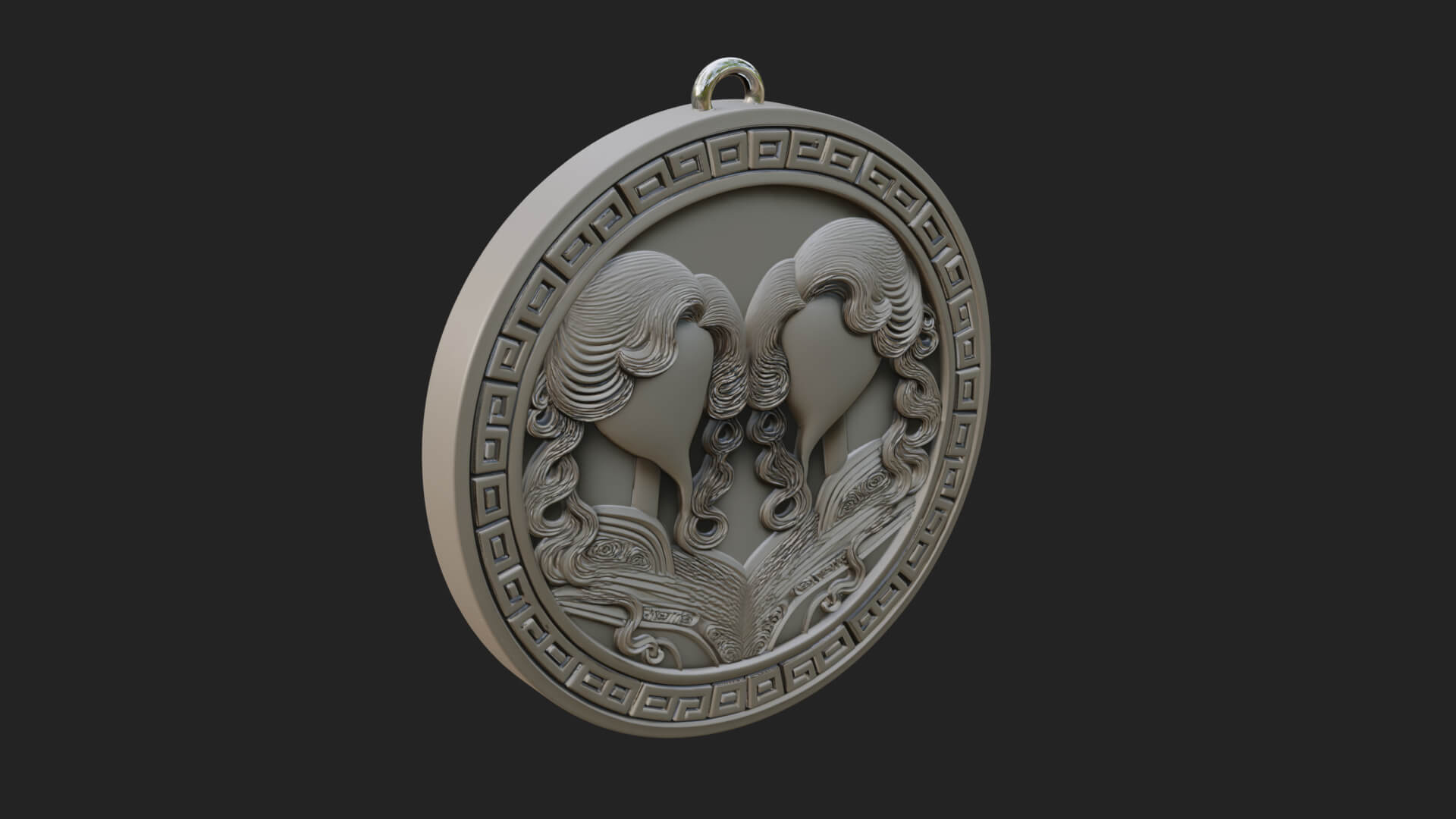 Gemini Zodiac Relief Medallion Pendant Design 6 3D Print Mod 3D Model