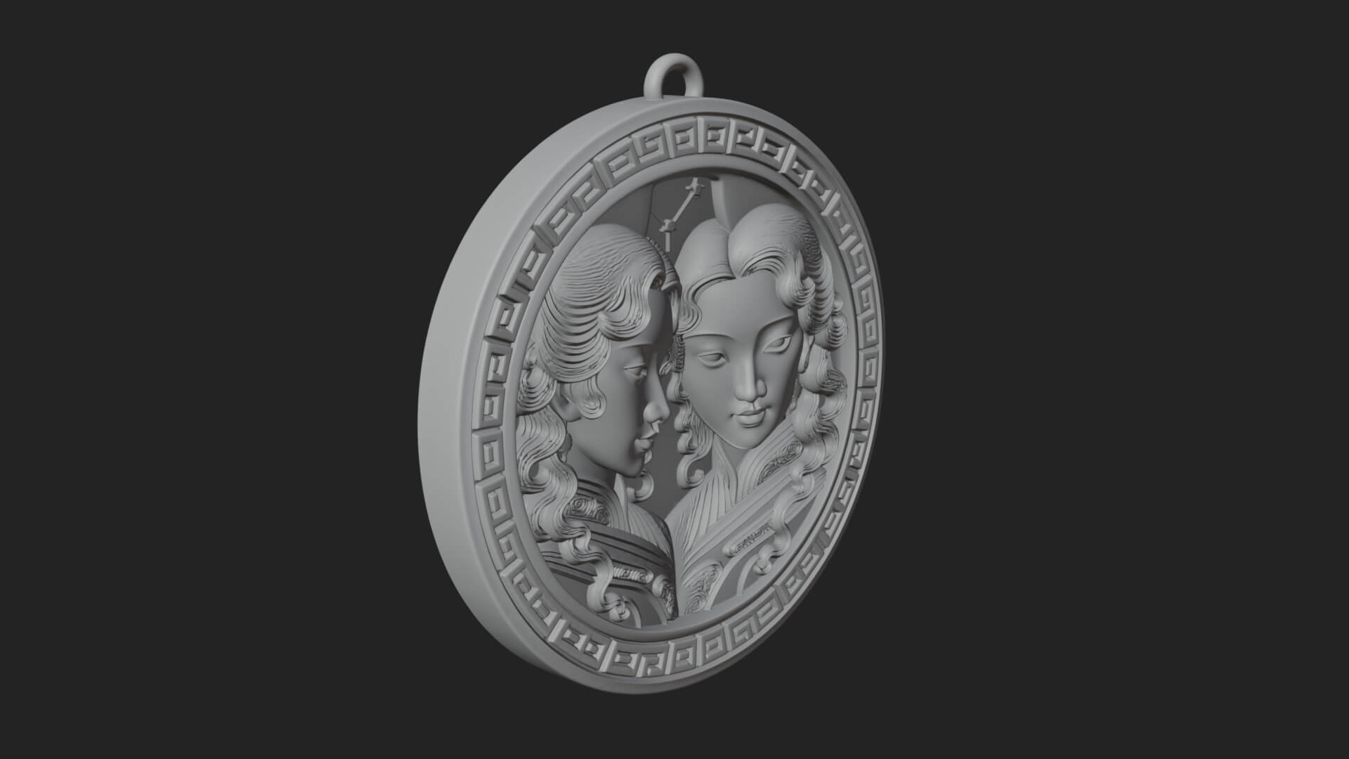 Gemini Zodiac Relief Medallion Pendant Design 6 3D Print Mod 3D Model