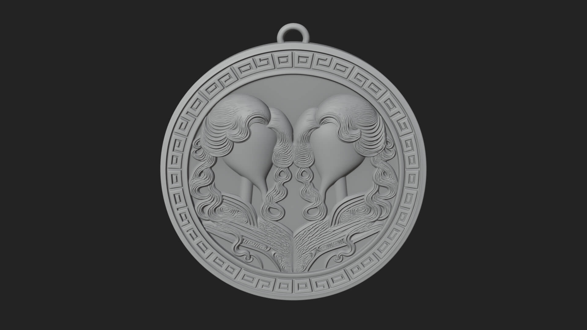 Gemini Zodiac Relief Medallion Pendant Design 6 3D Print Mod 3D Model