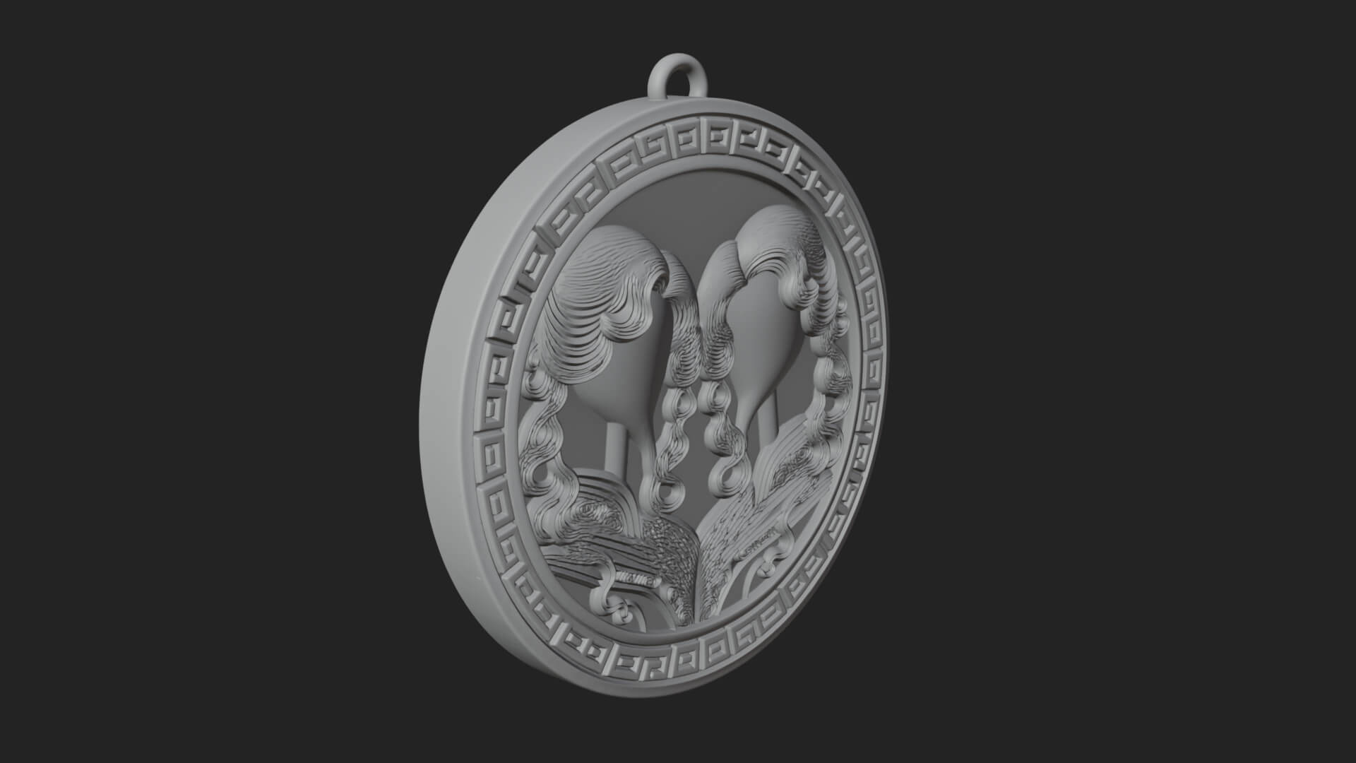 Gemini Zodiac Relief Medallion Pendant Design 6 3D Print Mod 3D Model