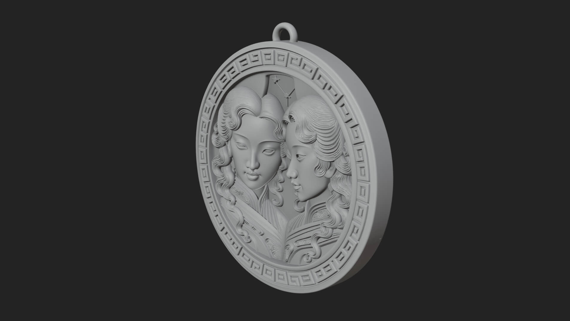 Gemini Zodiac Relief Medallion Pendant Design 6 3D Print Mod 3D Model