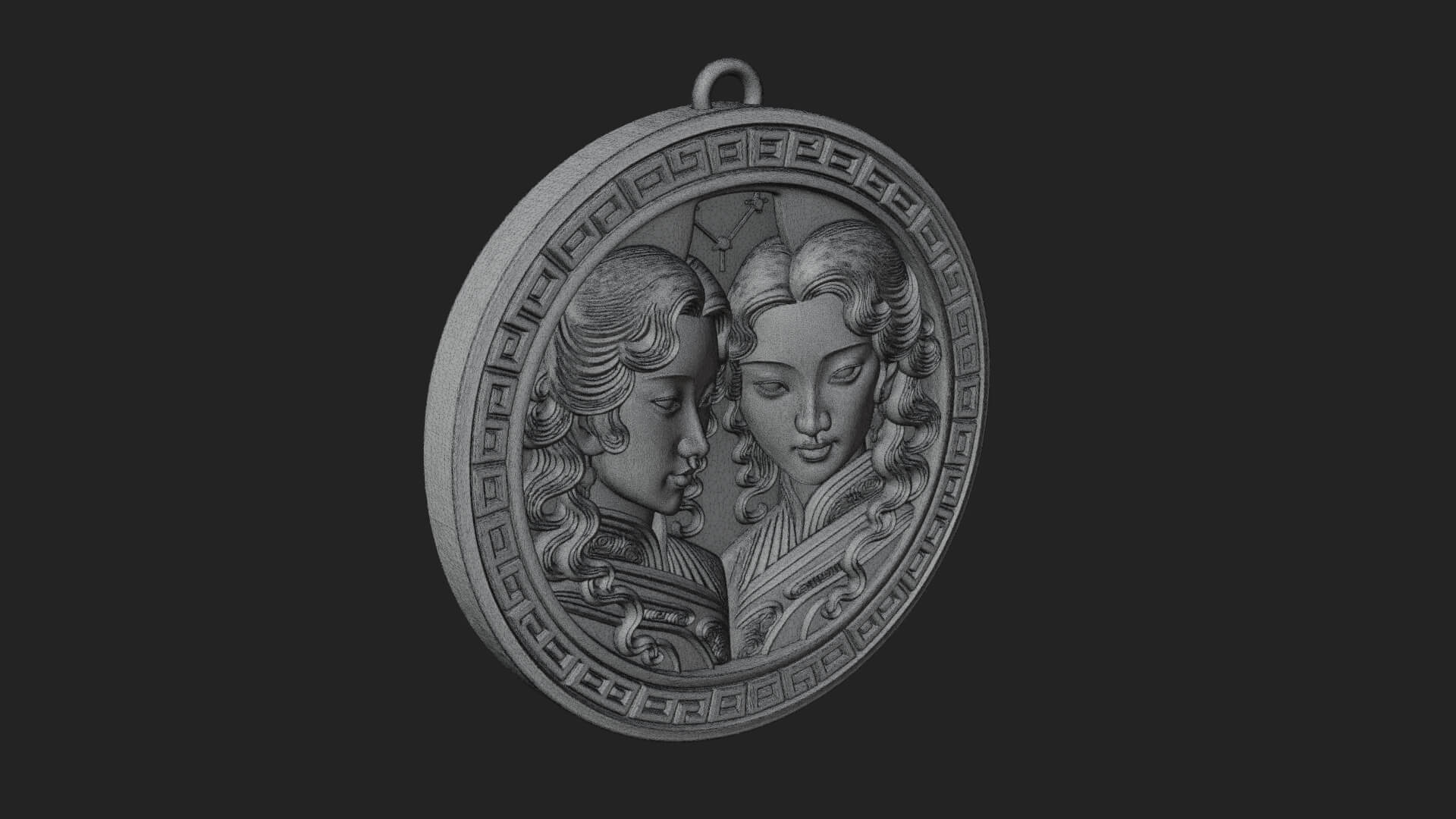 Gemini Zodiac Relief Medallion Pendant Design 6 3D Print Mod 3D Model