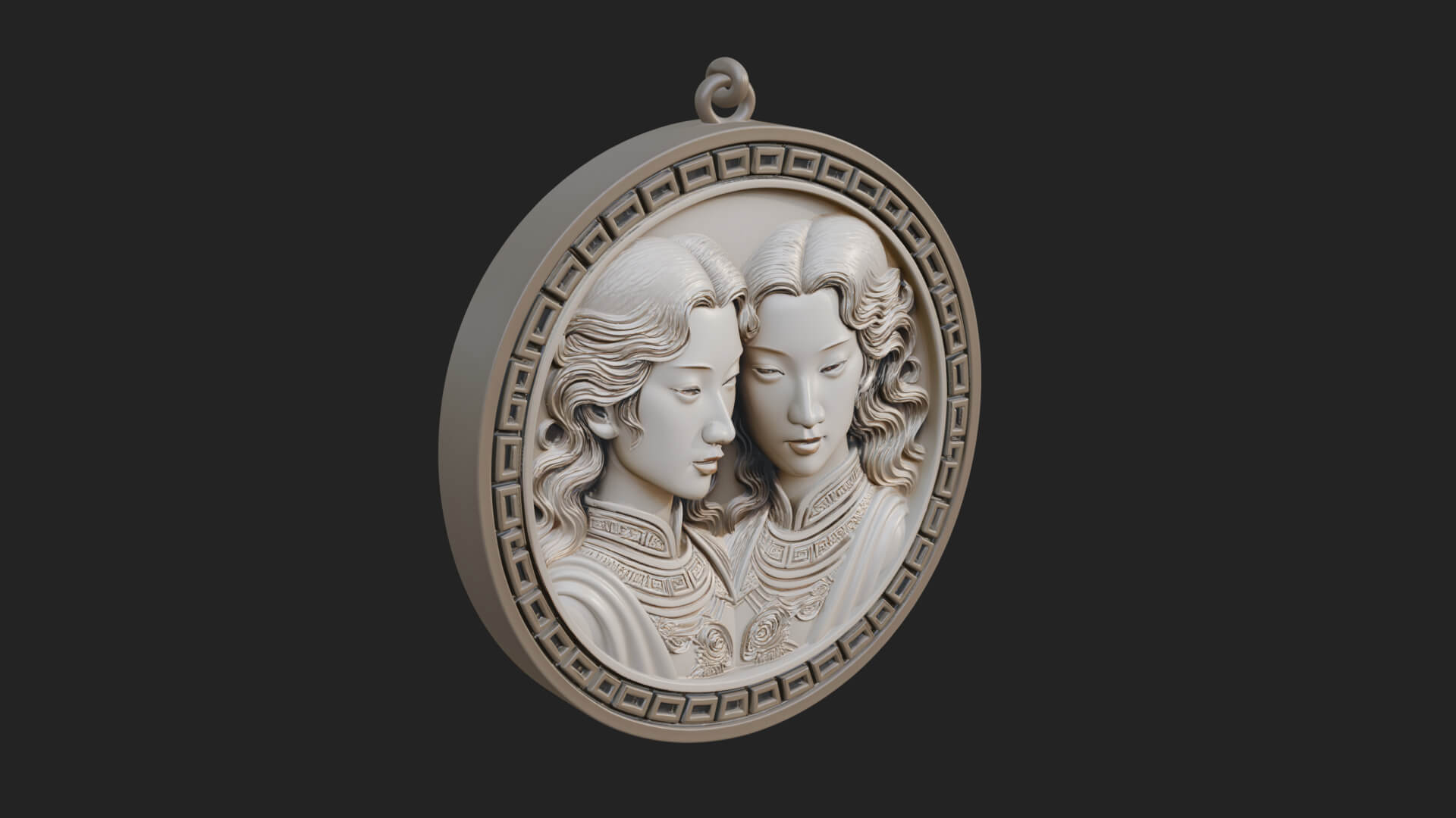 Gemini Zodiac Relief Medallion Pendant Design 7 3D Print Mod 3D Model