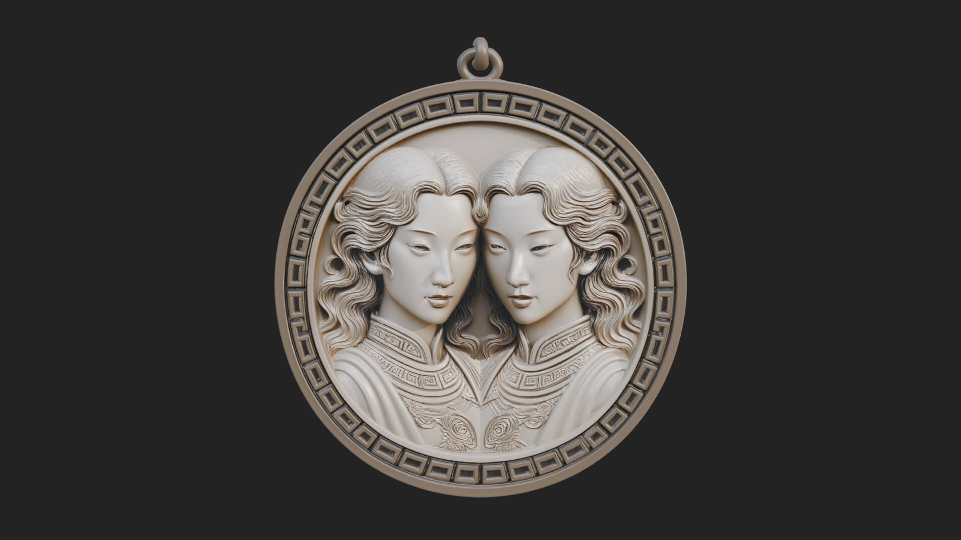Gemini Zodiac Relief Medallion Pendant Design 7 3D Print Mod 3D Model
