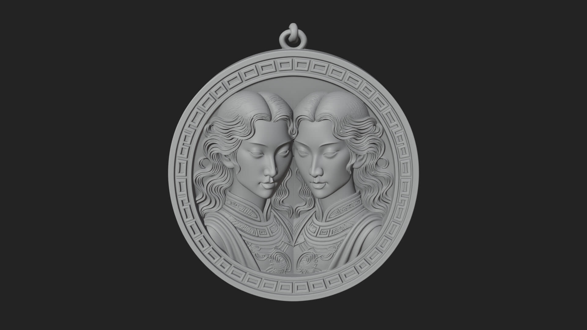 Gemini Zodiac Relief Medallion Pendant Design 7 3D Print Mod 3D Model