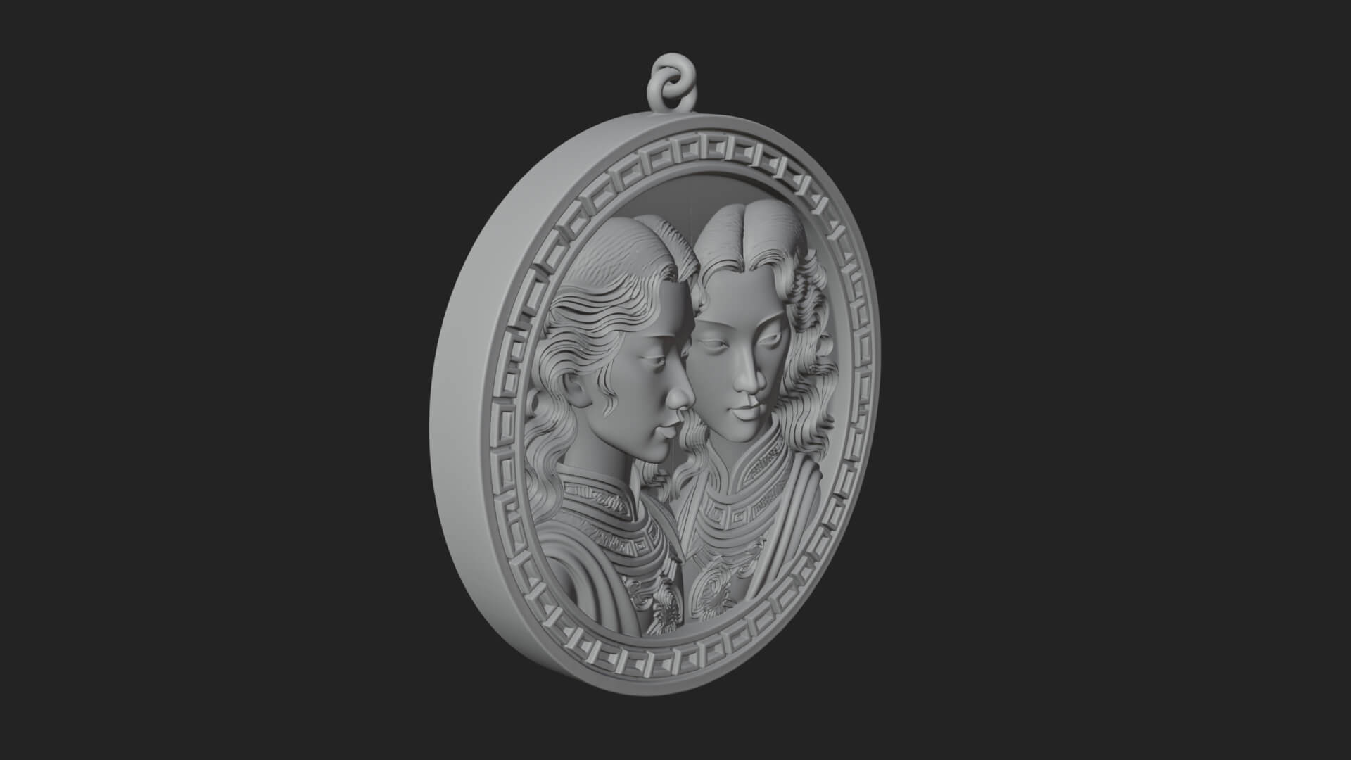 Gemini Zodiac Relief Medallion Pendant Design 7 3D Print Mod 3D Model