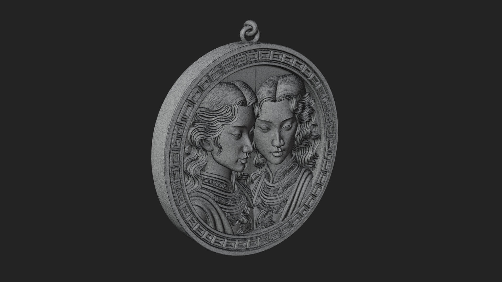 Gemini Zodiac Relief Medallion Pendant Design 7 3D Print Mod 3D Model