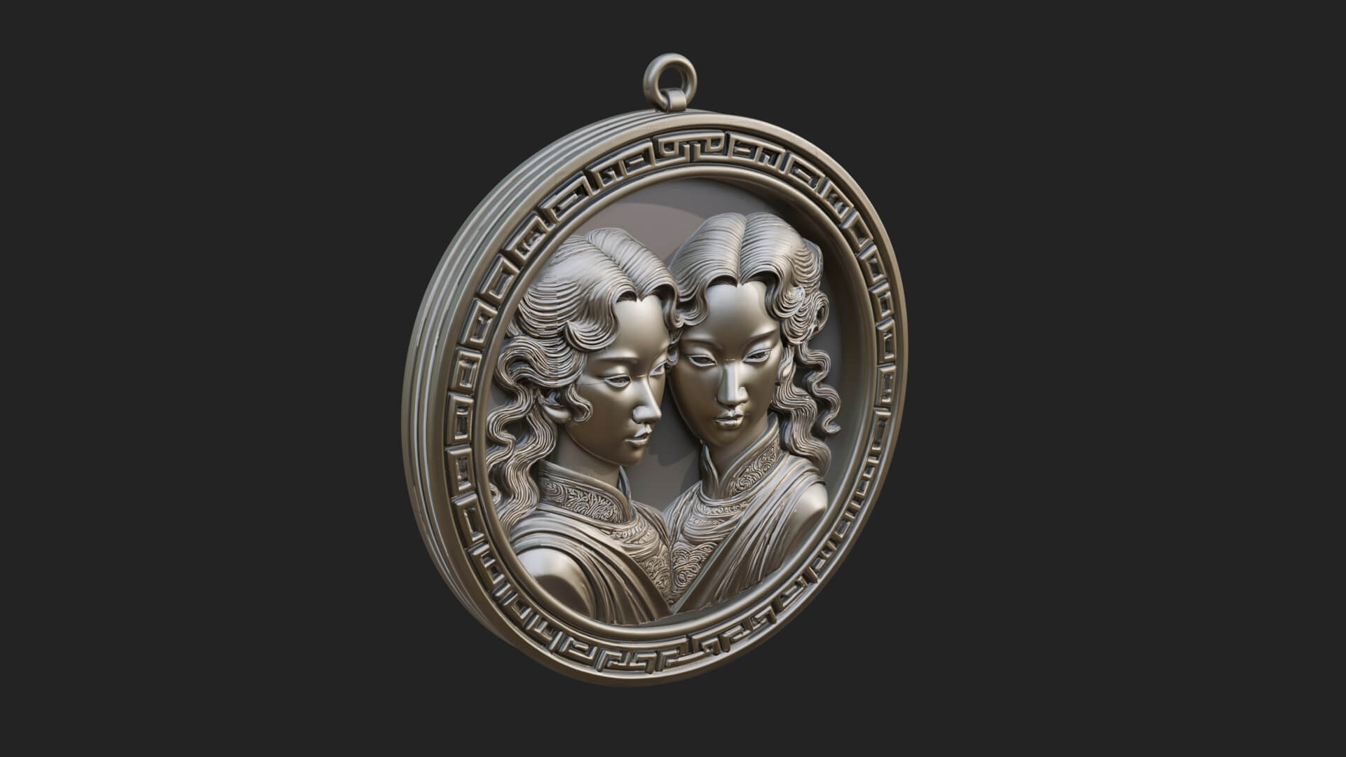 Gemini Zodiac Relief Medallion Pendant Design 8 3D Print Mod 3D Model