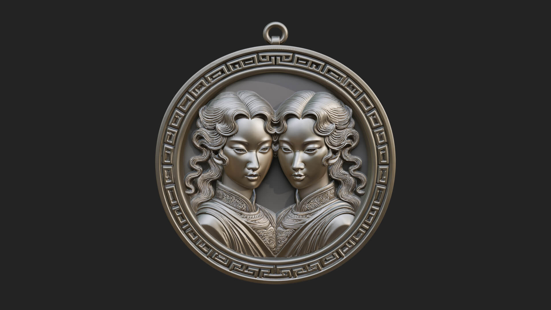 Gemini Zodiac Relief Medallion Pendant Design 8 3D Print Mod 3D Model