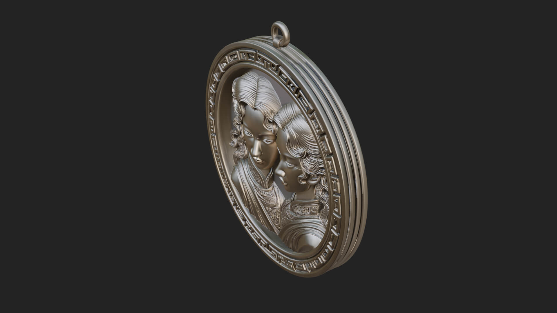 Gemini Zodiac Relief Medallion Pendant Design 8 3D Print Mod 3D Model
